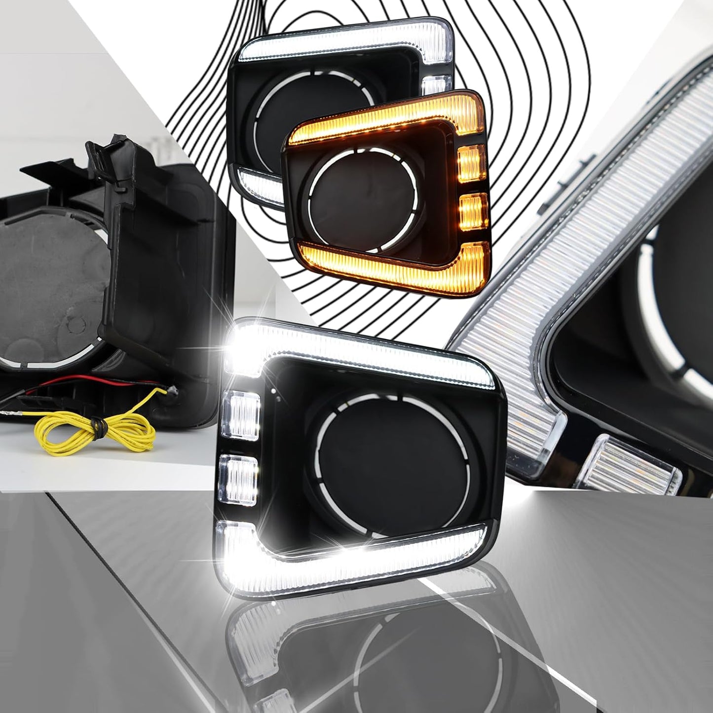 Switchback White/Amber LED Front Bumper Fog Light DRL Amber Sequential Turn Signal Feature Compatible with Toyota Tundra 2014-2021 Replacement Front Bumper Trim