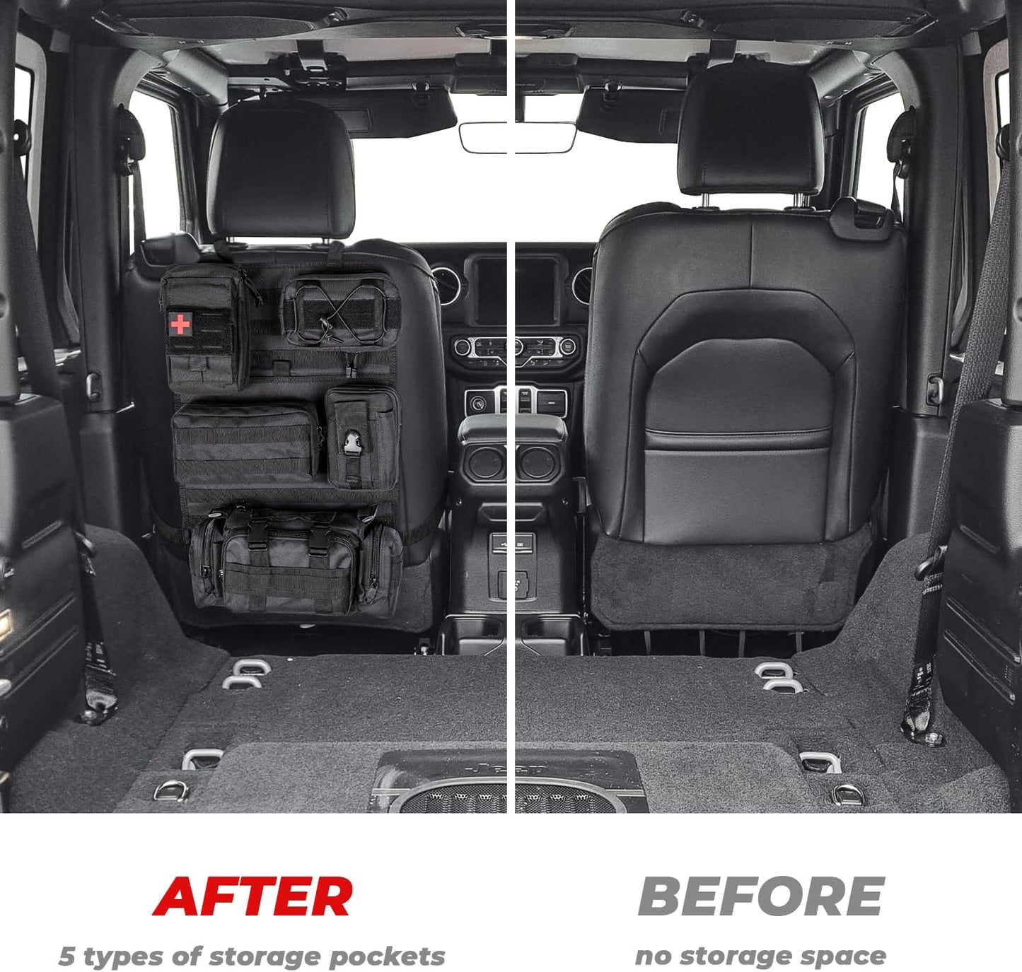 Universal Tactical Car Seat Back Organizer Patrol Bag Tactical Molle Vehicle Organizers with 5 Detachable Molle Pouches Multi-function Designed - OMOTOR