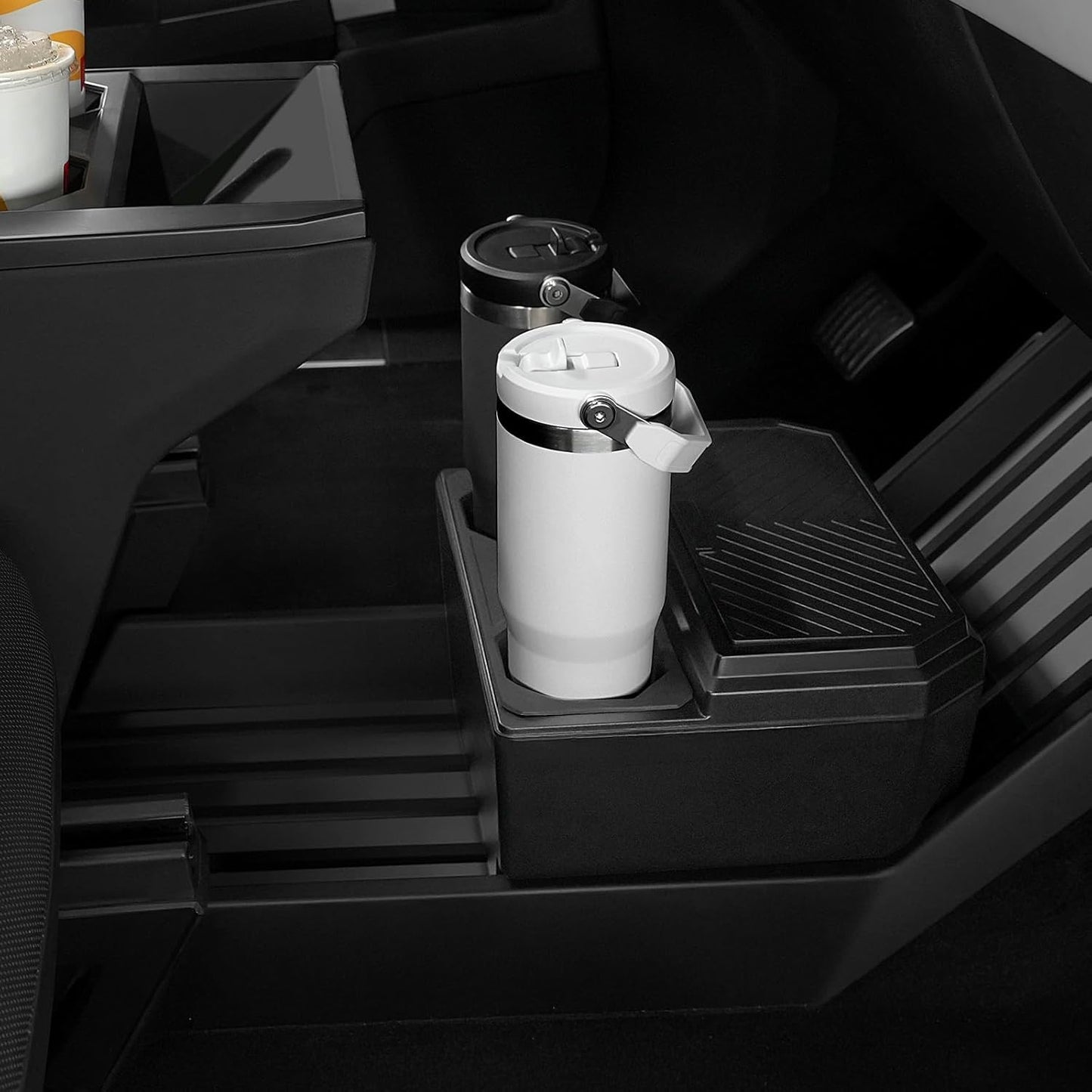 Floor Lower Console Storage Box with Cup Holder for Tesla Cybertruck, Trash Can for Cybertruck Accessories Lined with Silicone Sleeve
