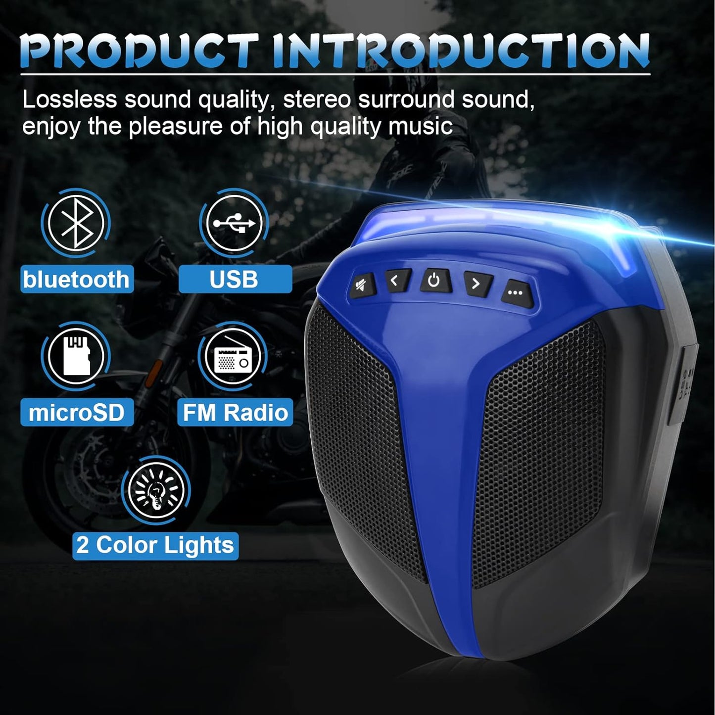 1Pair ATV UTV Speaker System with LED Blue Light Waterproof All-in-One 1"-1.5" Handlebar Mount MP3 Music Player Audio Amplifier System USB Speaker System for ATV UTV (MT486)