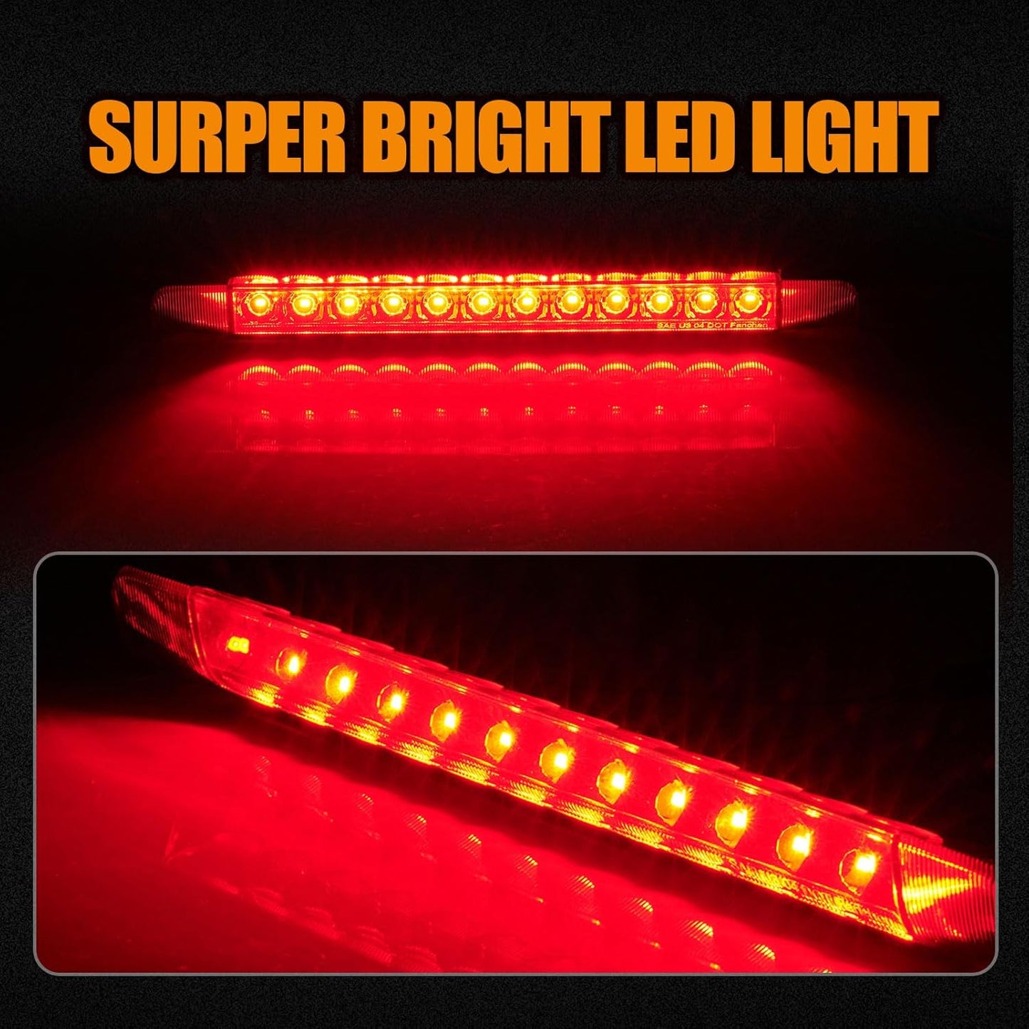 Third 3rd Brake Light LED for 2010-2024 Toyota 4Runner, High Mount Rear Brake Lights Assembly for 2014-2019 Toyota Highlander, Waterproof Center Cab Lamp Stop Light (Red)