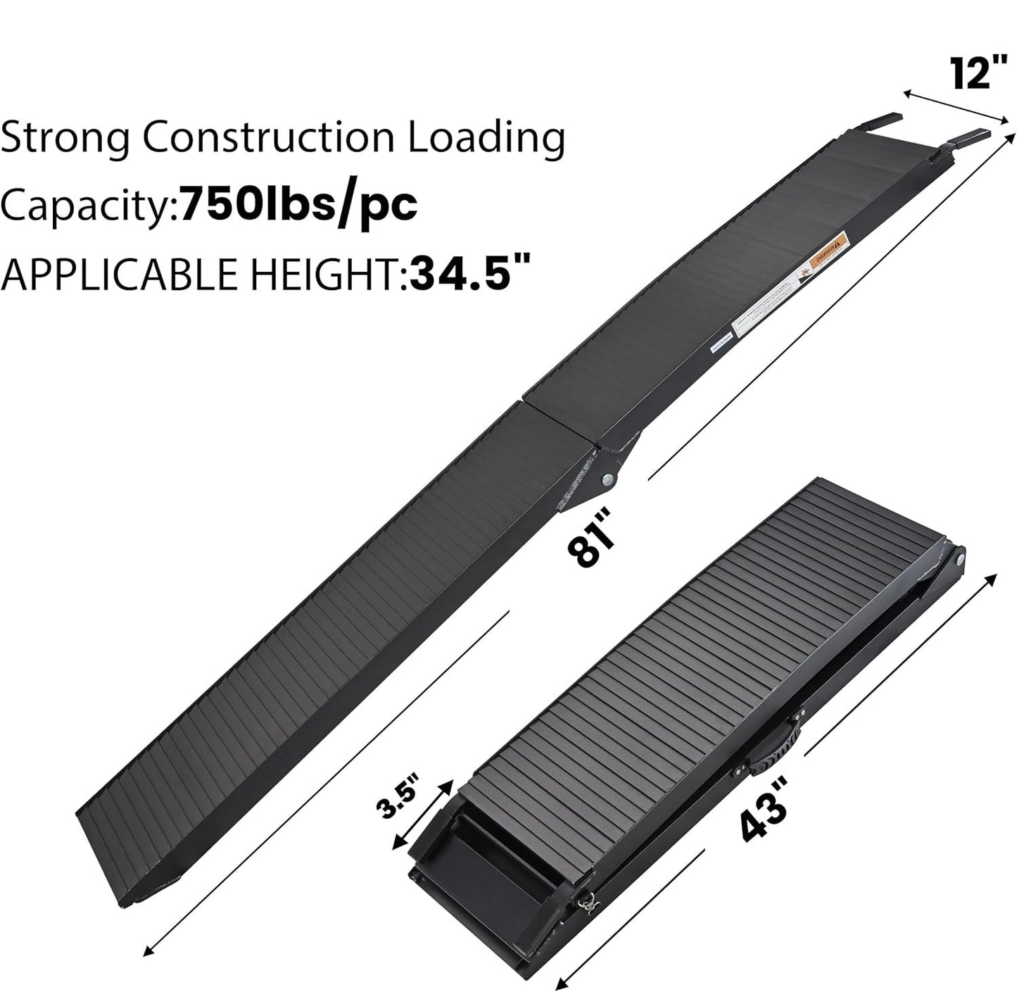 1 Pc of Motorcycle Ramp, Truck Ramp 750LBS Capacity, Ramp for Motorcycles/Dirt Bikes - OMOTOR