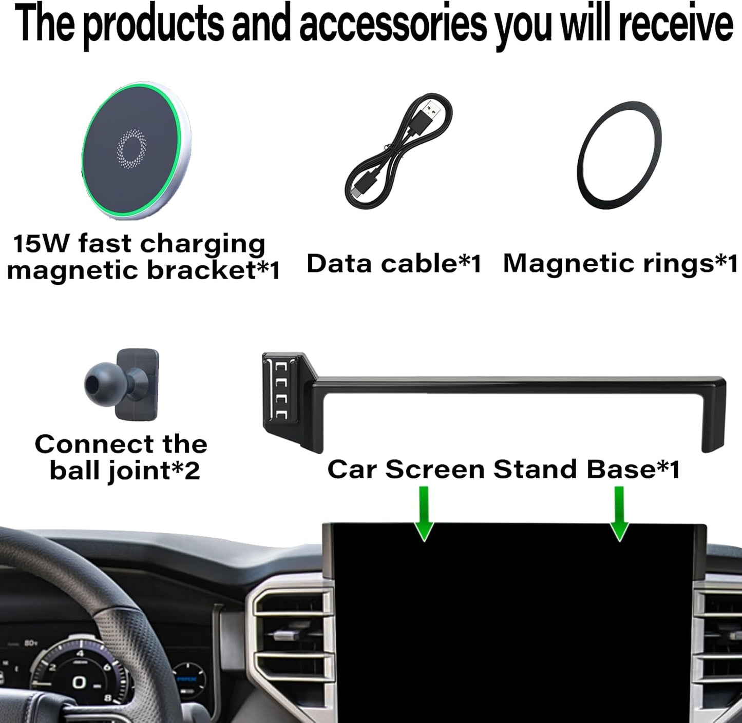 Car Phone Holder for 2022-2025 Toyota Tundra/2023 2024 2025 Toyota Sequoia Accessories 15W Fast Wireless Charger Screen Fixed Clip Cell Phone Mount Hands-Free 360 Degree Rotation(14 Inch)