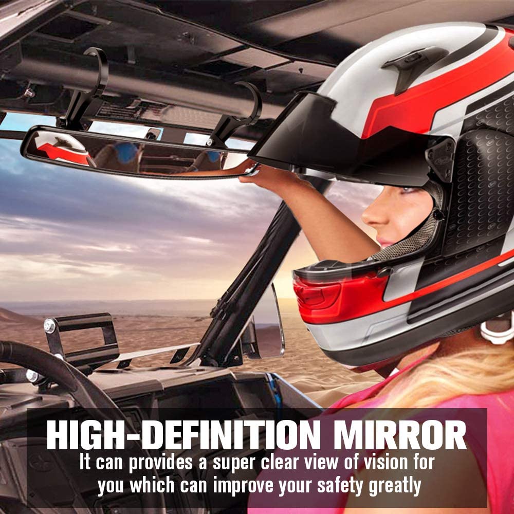 UTV RearView Mirror, 15" Ultra Clear SXS UTV Mirror with 1.75" Clamps and Convex Design - OMOTOR
