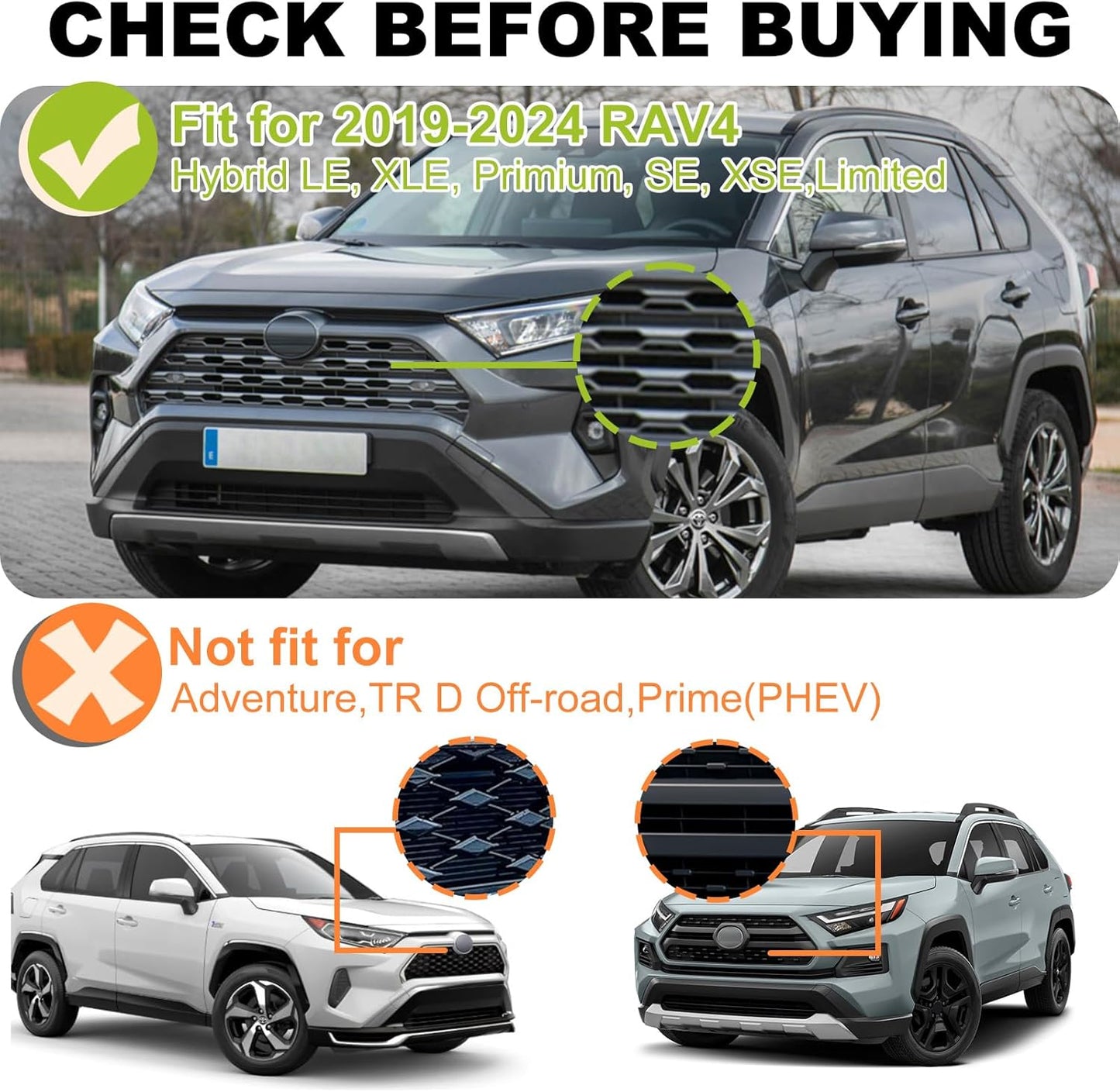 Front Grill Lights for 2019-2024 Toyota RAV4 Hybrid LE SE XLE XSE Limited LED Grille Lights for 5th Gen RAV4 Accessories (RAV4-Amber)