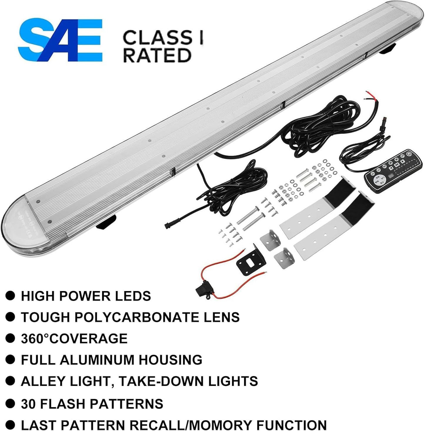 48" High-intensity LED Roof Mount Emergency Strobe Light Bar – 29 Flash Modes, Amber, for Tow Trucks & Construction Vehicles with Control Panel & Alley Lights - OMOTOR