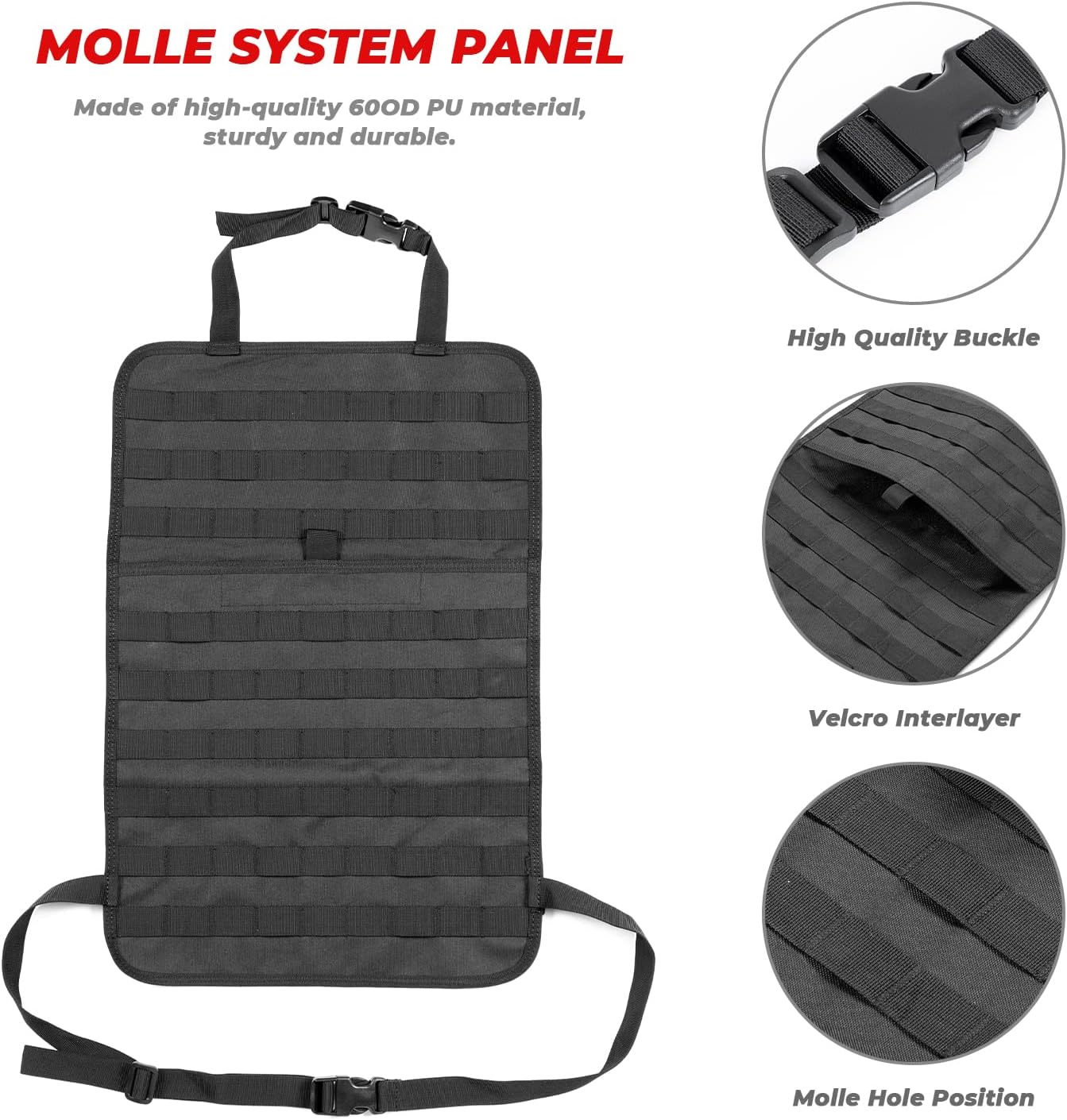 OHMU Tactical Seat Back Organizer Storage Hanger Bag with 5 Detachable Molle Pouch Vehicle Molle Panel Organizer Storage Bag Universal fits for All Vehicel