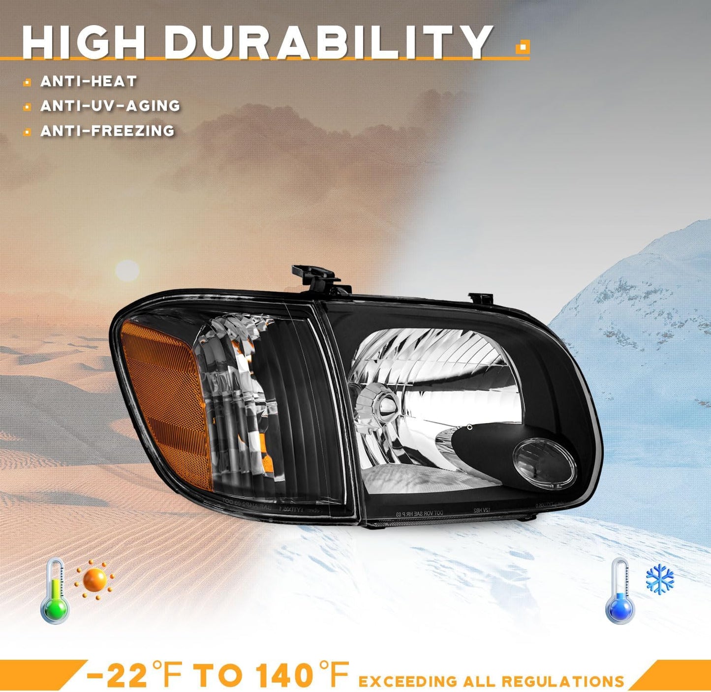 Headlight & Corner Lights for 2005-2006 Toyota Tundra Double Cab SR5/Limited & 2005-2007 Sequoia - Compatible Headlamp Set - OMOTOR
