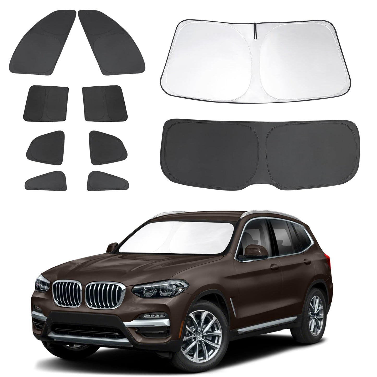 5PCS Windshield Sun Shade Custom Fit for 2021-2024 2025 Ford Bronco Accessories(Not for Bronco Sport) Foldable Sunshade Side Rear Window Shade Cover Full Set Privacy Protection