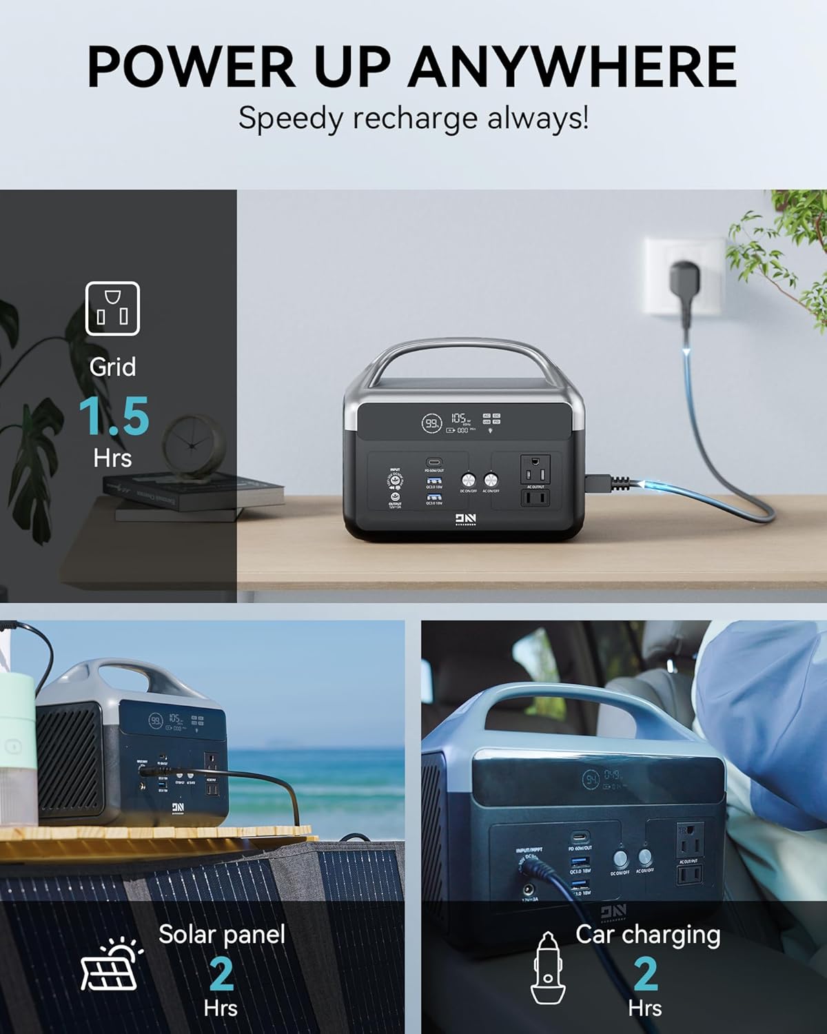 Portable Power Station 56000mAh, 179.2Wh LiFePO4 Battery Backup w/ 2 300W (600W Surge) AC Outlets, 1.5hrs Fast Charging, Power Bank for Hurricane Emergency/Outdoor Camping/RVs/Home Use