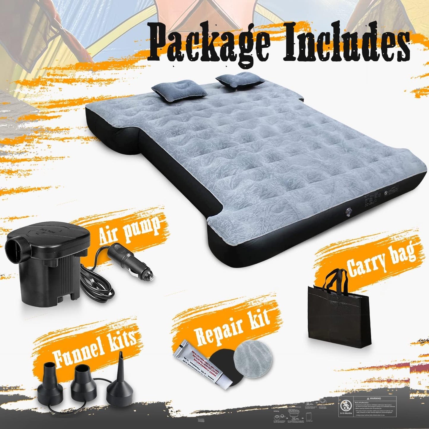 Inflatable Truck Bed Air Mattress for Full Size Short Truck Beds, 5.5-5.8ft, with Pump & Carry Bag. Perfect for Outdoor Adventures. - OMOTOR