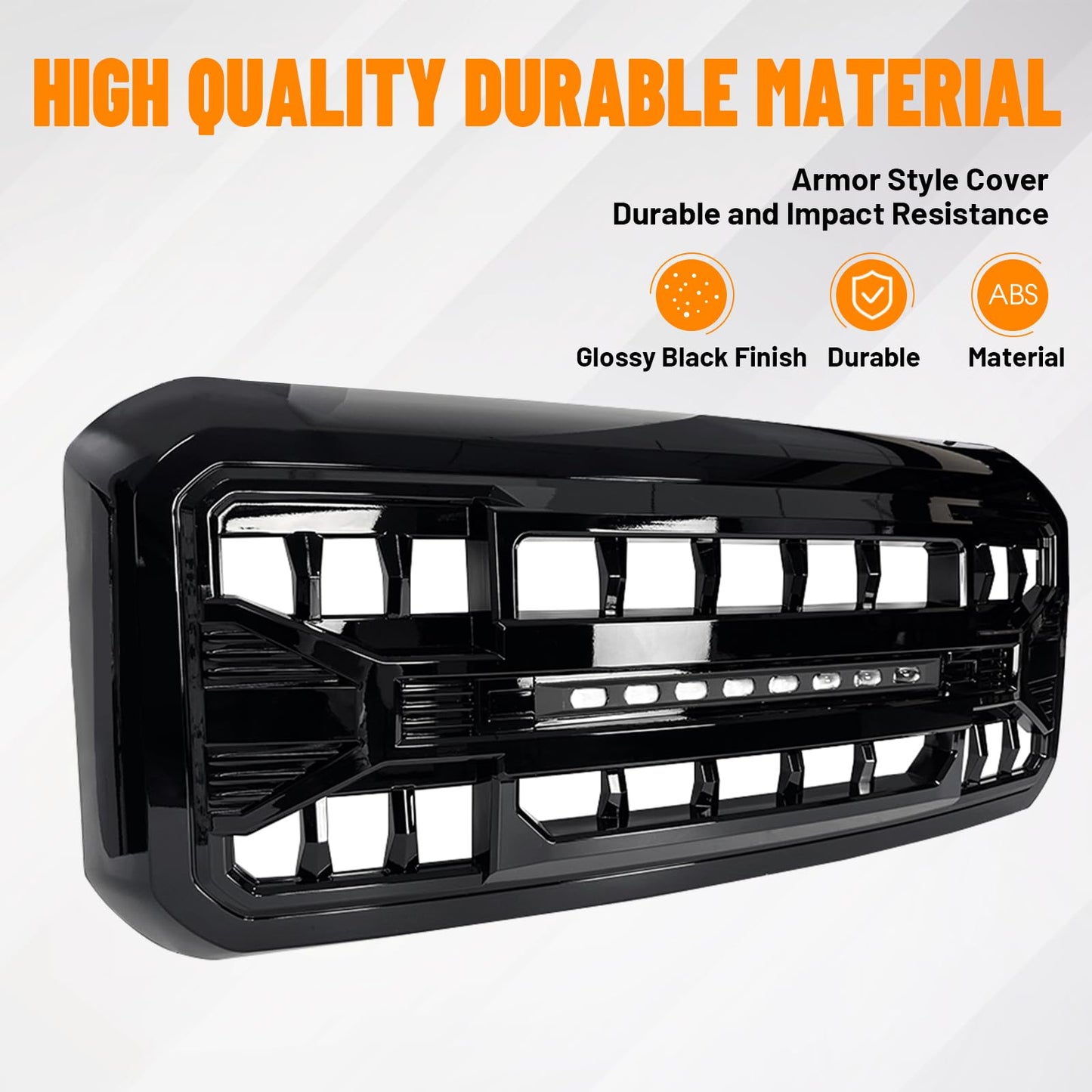 Front Grille Compatible with 2011-2016 F250 F350 F450 F550 Super Duty, Matte Black Front Bumper Grill Guard w/Off-Road Lights - OMOTOR