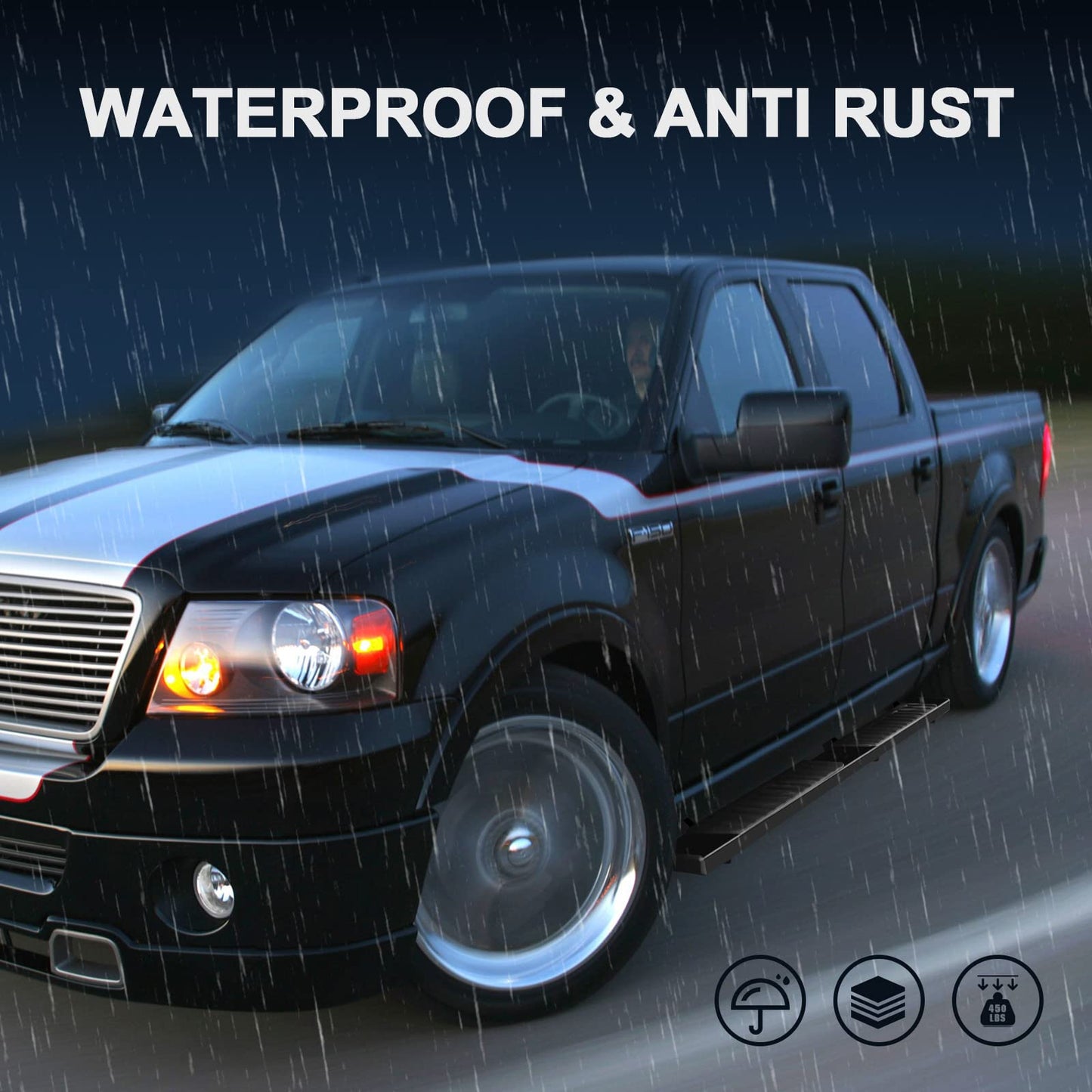 6 Inch Running Boards Compatible with 2019-2026 Ford Ranger Super Crew Cab with 4 Full Size Doors. Ford Ranger Steps Rock Sliders Step Bar Side Steps. Galvanized Carbon Steel Black Nerf Bar.