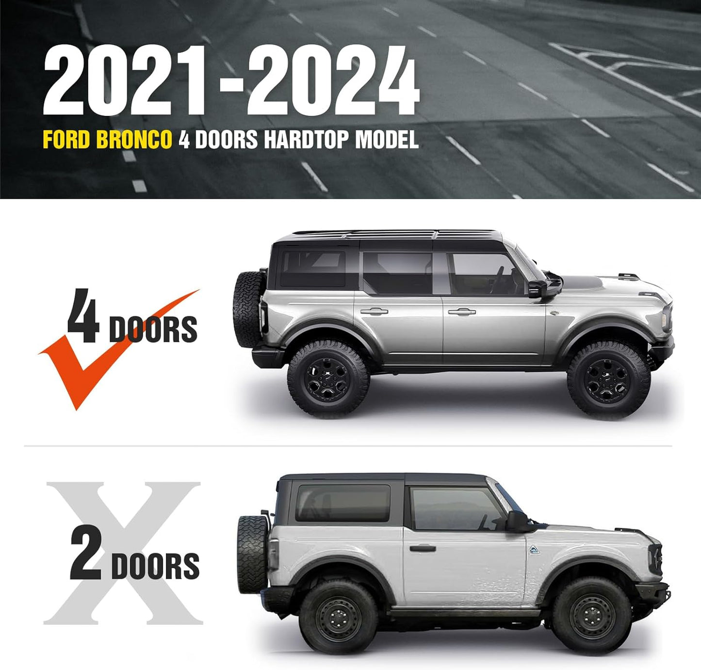 Bronco Half Short Roof Rack Rear Cargo Basket with 2 Pcs Led Light Bars Compatible 2021 2022 2023 2024 Ford Bronco Hardtop 4-Door (Exclude Bronco Sport) Rooftop Storage Carrier Luggage Rack