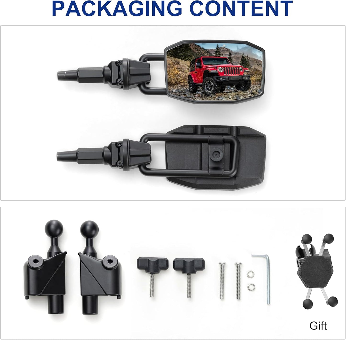 Upgraded Mirrors Doors Off Compatible with Jeep Wrangler JL JLU and Gladiator JT 2018-2023, Quick Release JL Mirror, No Wobble & Quick Removal knob(Not Fit 2024 2025) Patent Pending