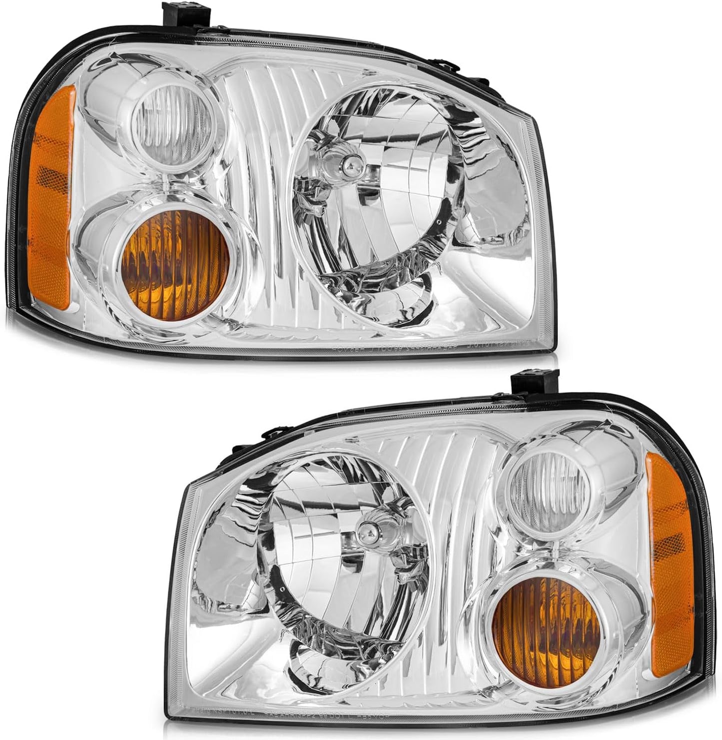 Headlight Assembly for 2001-2004 Nissan Frontier - Black/Chrome Housing with Amber Reflector, Replacement - OMOTOR