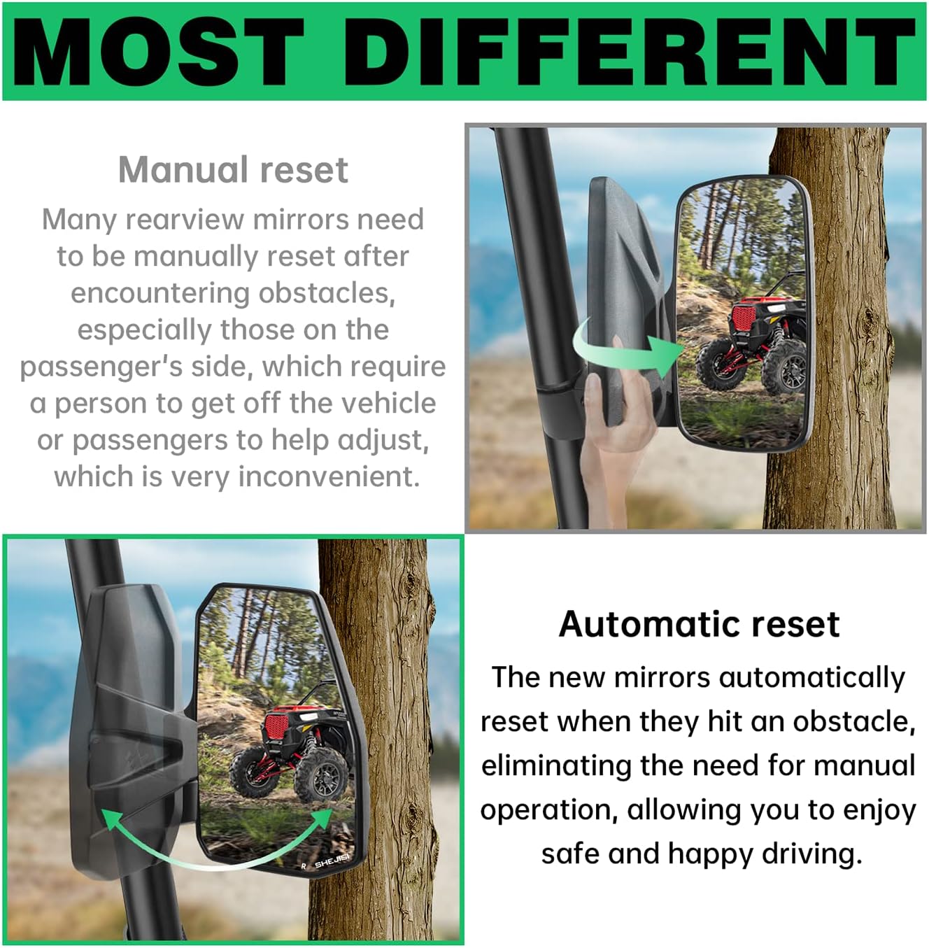 UTV Side Mirrors,You No Longer Need to Adjust by Hand,Innovative Automatic Reset Function,for 1.5"-2.0" Roll Cage,Compatible with Polaris RZR,Can Am Maverick,Honda Pioneer SXS,Kawasaki Mule - OMOTOR