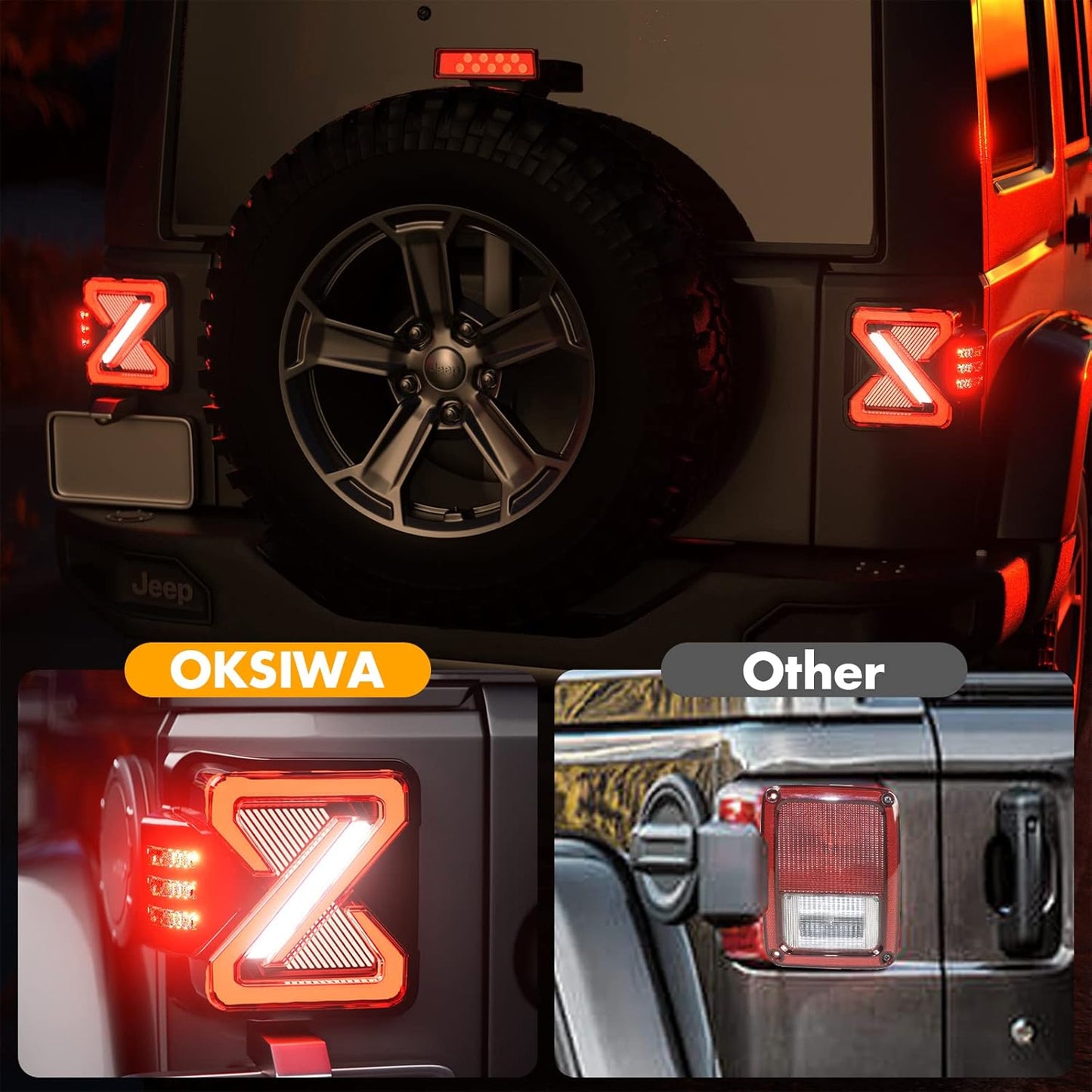 LED Tail Lights for 2007-2018 Jeep Wrangler JK JKU - X & Z Shaped Design, Dynamic Start Up, Parking, Brake, Turn Signal, Reverse Light, Easy Install - OMOTOR