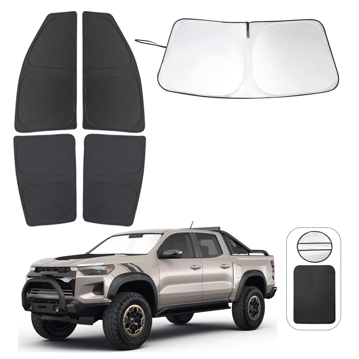 5PCS Windshield Sun Shade Custom Fit for 2021-2024 2025 Ford Bronco Accessories(Not for Bronco Sport) Foldable Sunshade Side Rear Window Shade Cover Full Set Privacy Protection