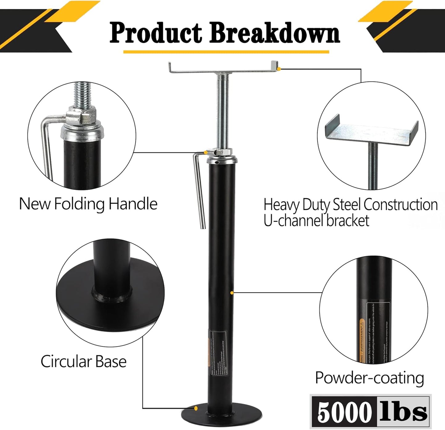 RV Slide Out Support Trailer Stabilizer Jacks, RV Camper Accessories for Travel Trailers - 15" to 26" - 5000 Lbs Each - Pack of 2