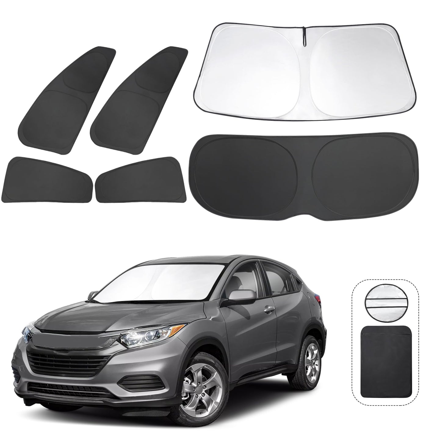 5PCS Windshield Sun Shade Custom Fit for 2021-2024 2025 Ford Bronco Accessories(Not for Bronco Sport) Foldable Sunshade Side Rear Window Shade Cover Full Set Privacy Protection