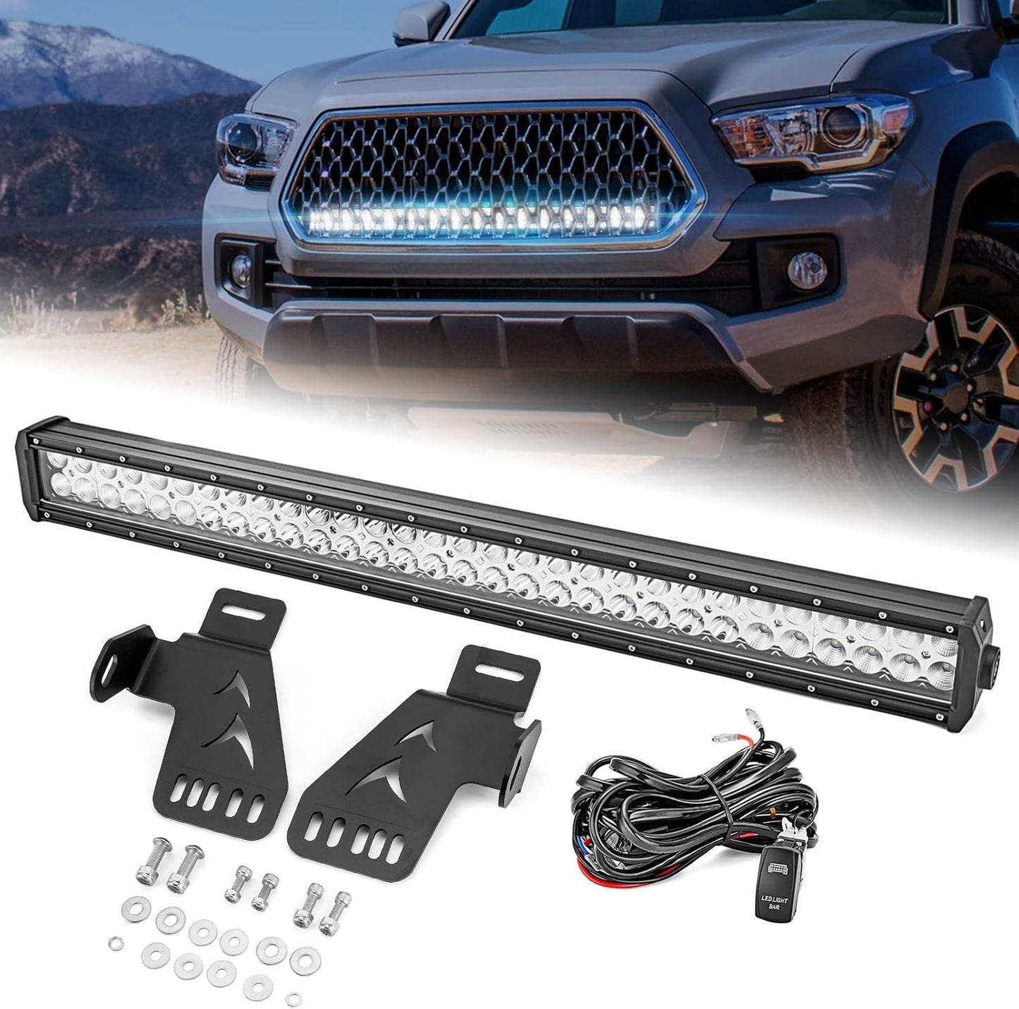 WeiSen 32" LED Dual Row Light Bar Front Hidden Grill Light Bar Mounting Brackets Compatible with Toyota Tacoma 2016-2023