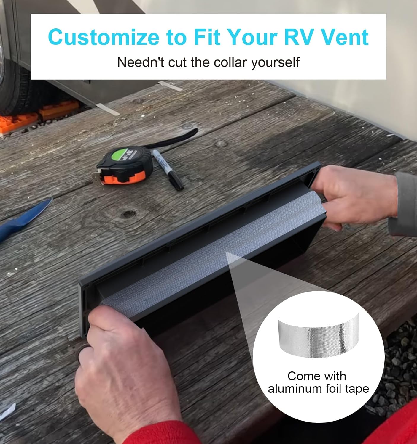 Aluminum RV Exhaust Range Hood Vent Cover with Adjustable Collar Depth Locking Damper - Camper Stove Microwave Exterior Sidewall Ventilation Replacement Kit for Trailer Motorhome (Black)