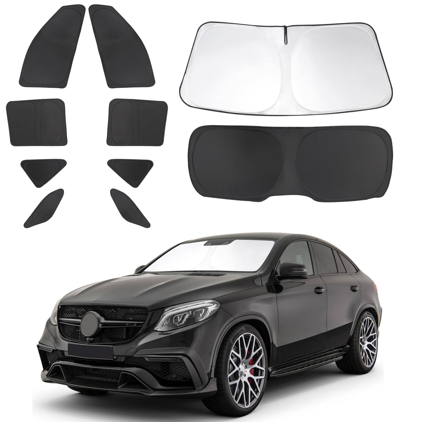 5PCS Windshield Sun Shade Custom Fit for 2021-2024 2025 Ford Bronco Accessories(Not for Bronco Sport) Foldable Sunshade Side Rear Window Shade Cover Full Set Privacy Protection
