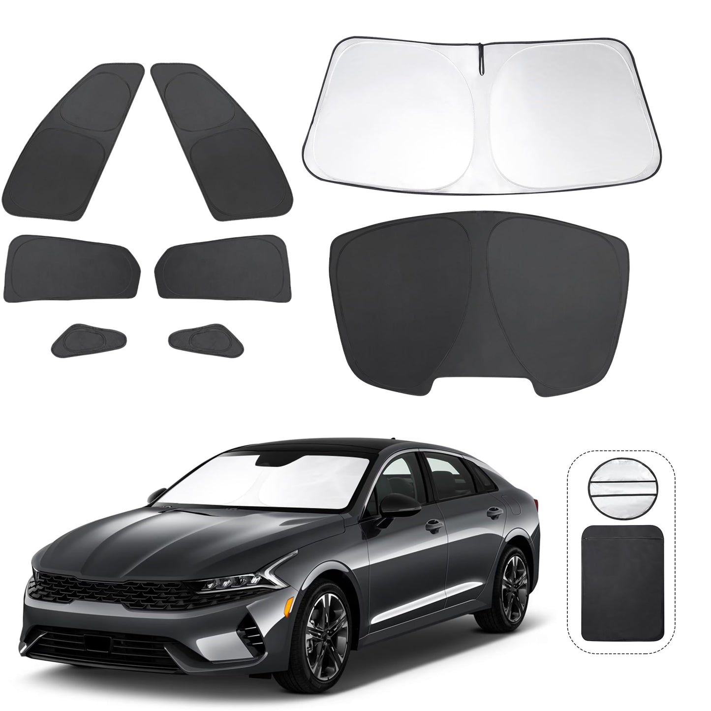5PCS Windshield Sun Shade Custom Fit for 2021-2024 2025 Ford Bronco Accessories(Not for Bronco Sport) Foldable Sunshade Side Rear Window Shade Cover Full Set Privacy Protection