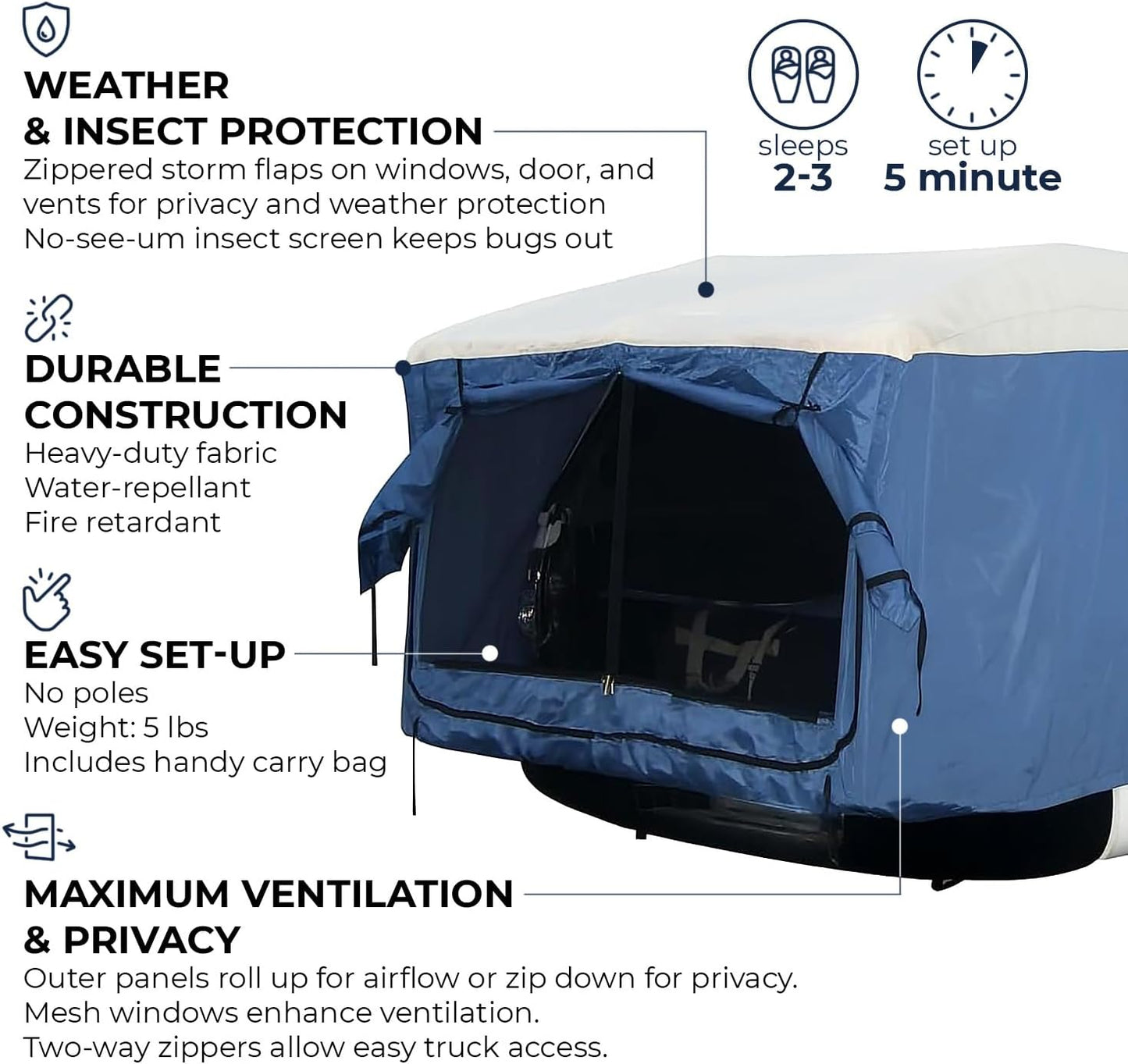 Truck Bed Tent– Pickup Fits Ford Maverick, Jeep Gladiator, Ford Ranger, Nissan Frontier, Rivian R1T, Tesla Cybertruck
