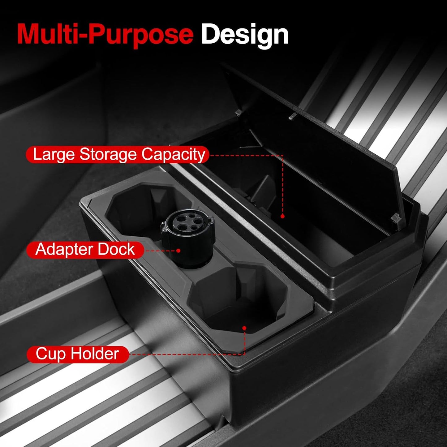 Floor Lower Console Storage Box with Cup Holder for Tesla Cybertruck, Trash Can for Cybertruck Accessories Lined with Silicone Sleeve
