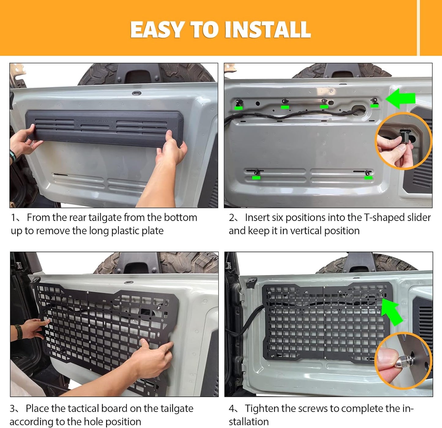 OFF ROAD Tailgate Storage Panel Tailgate Molle Panel Steel Cargo Shelf Storage Luggage Holder Carrier with 3 Storage Bags for Ford Bronco Accessories 2021 2022 2023 2/4 Doors - OMOTOR