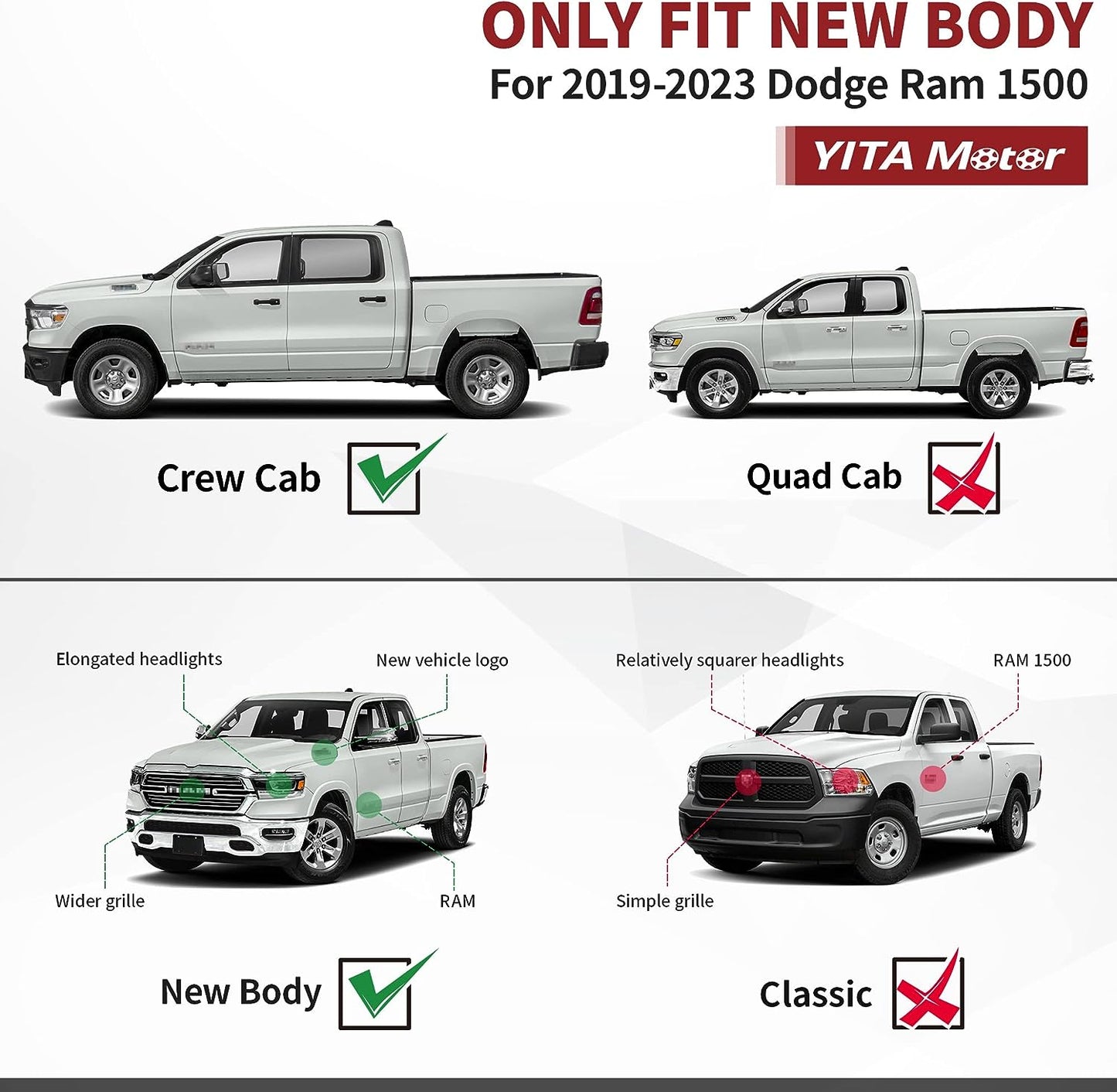 6 inches Running Boards Compatible with 2019-2023 Dodge Ram 1500 Crew Cab Nerf Bars Side Steps New Body Style(Exclude 2019-2023 Classic) - OMOTOR