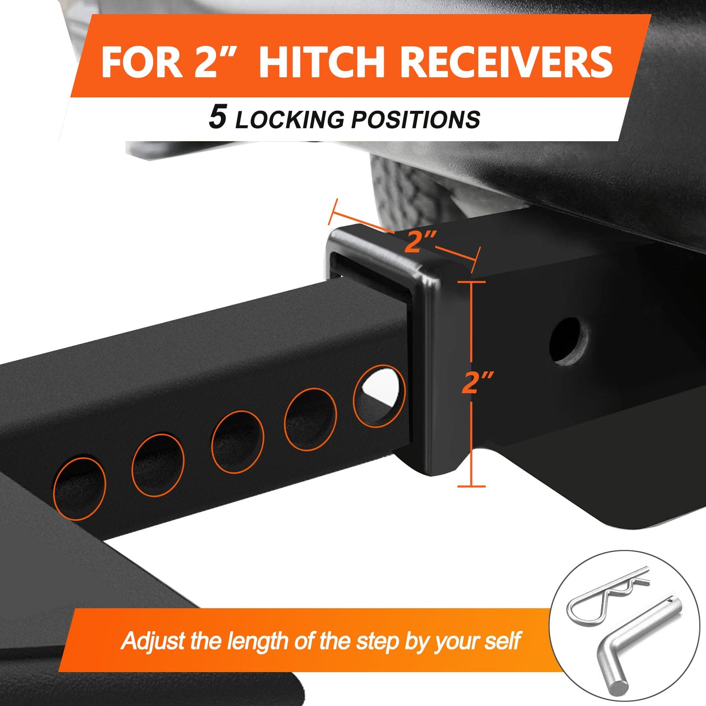 Towing Hitch Steps for 2" Hitch Receiver, Rear Trailer Hitch Bumper Guard Protector Universal Black Hitch Step Bar for Pickup Truck SUV - OMOTOR