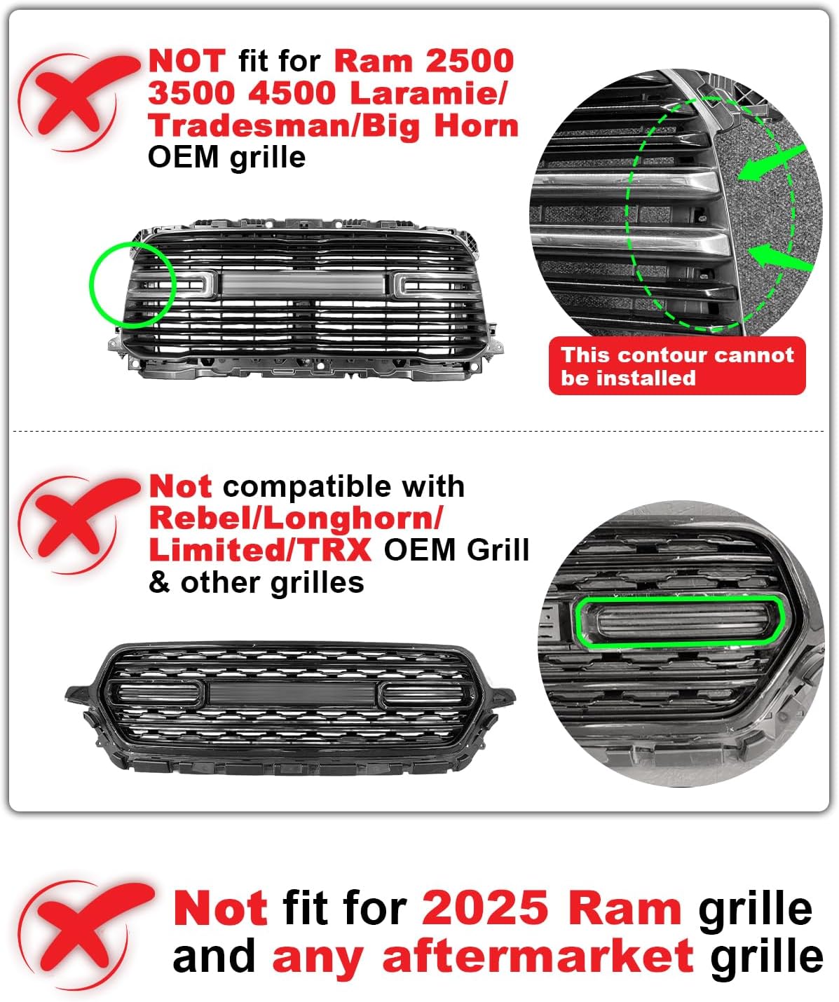 LED Grille Light Bars for 2019-2024 Dodge Ram 1500 Laramie OEM Grill Lights with Sequential DRL and Turn Signals (Style Without Stars)