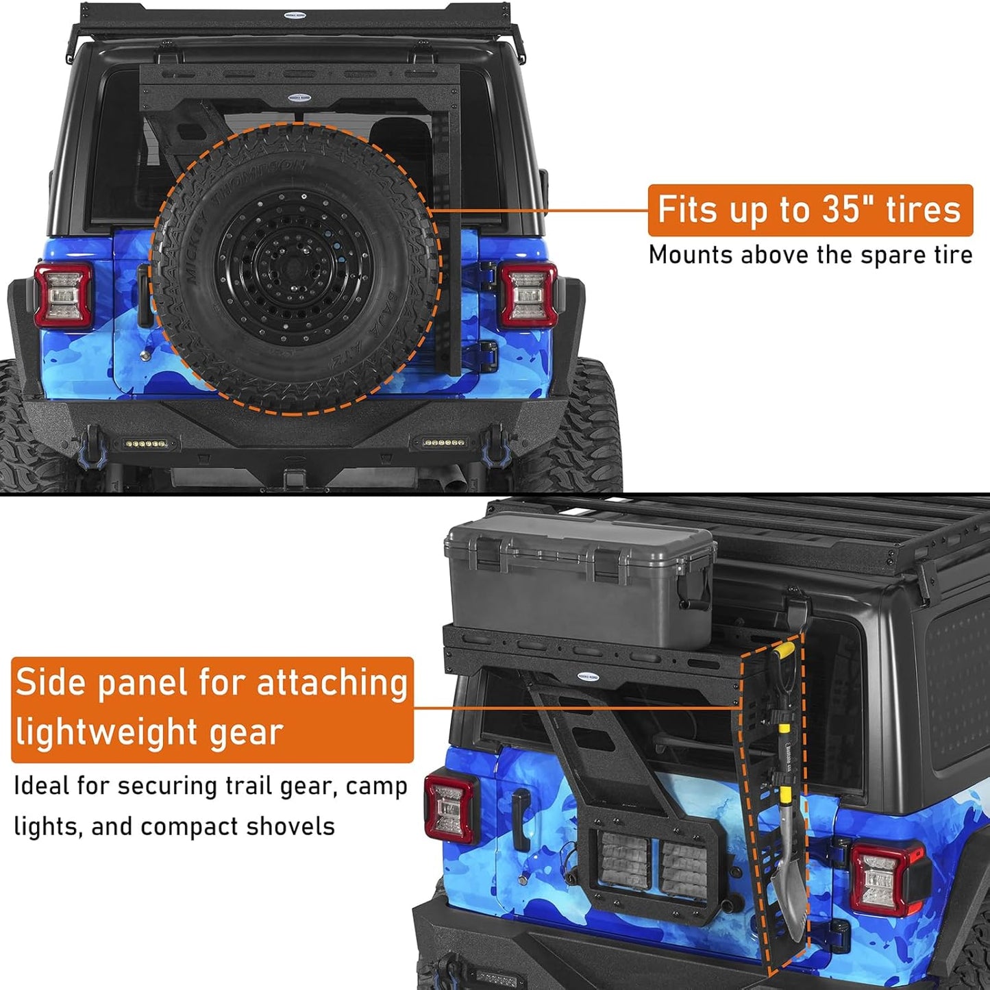 Hooke Road JL Spare Tire Cargo Rack Basket for 2018-2025 Jeep Wrangler JL 2/4 Doors, Rear Cargo Storage Tray for Overlanding Gear