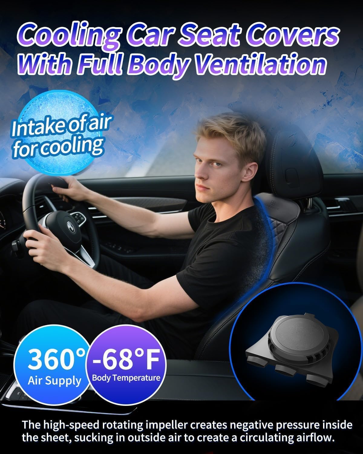 Air Suction Cooling Car Seat Cover Front Seat, 12V Circulation Ventilation Cooling Car Seat Cushion, Summer Cooling Seat Cushion Suitable for Car SUV Truck Universal Style, Classic Black