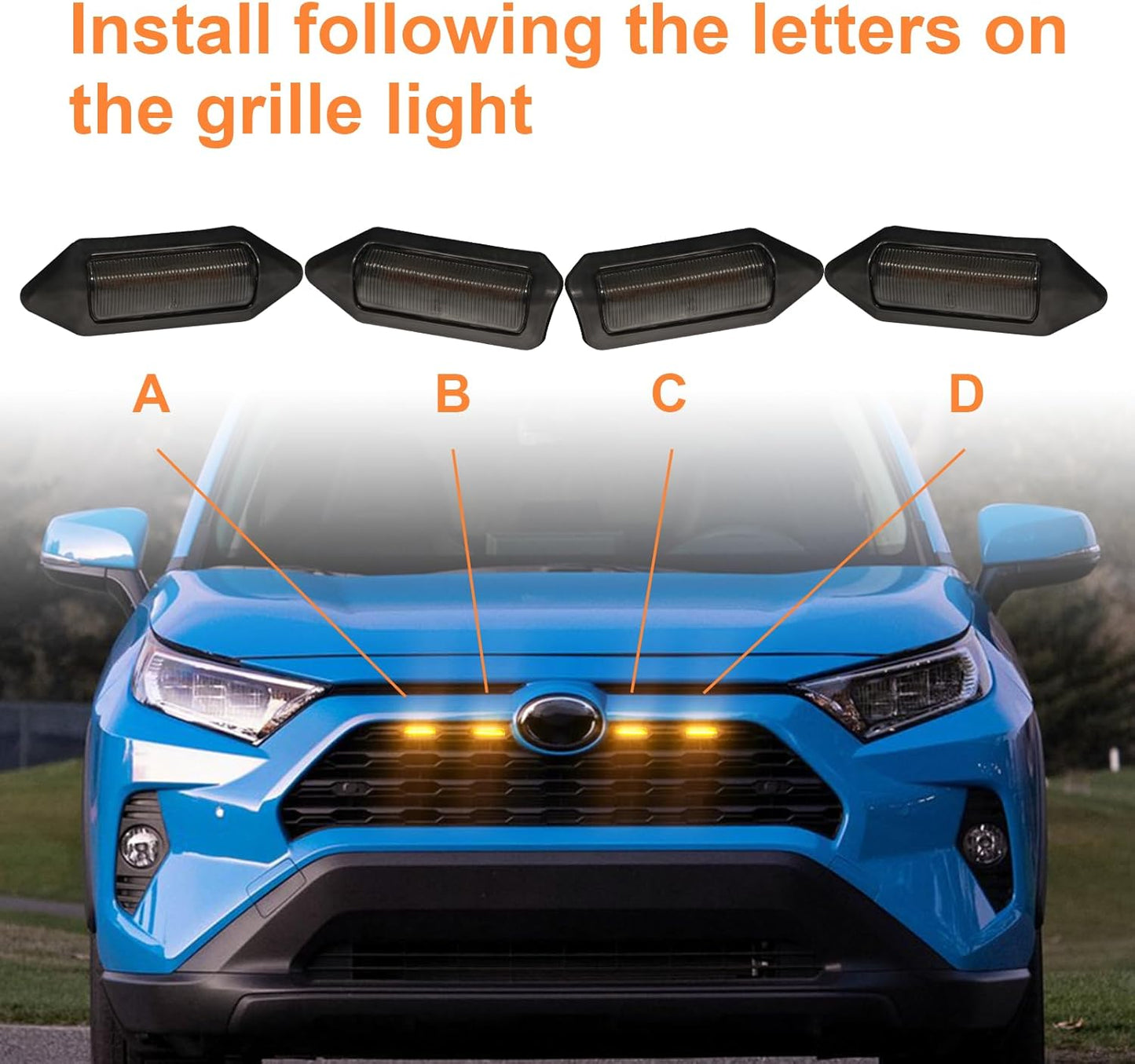 Front Grill Lights for 2019-2024 Toyota RAV4 Hybrid LE SE XLE XSE Limited LED Grille Lights for 5th Gen RAV4 Accessories (RAV4-Amber)
