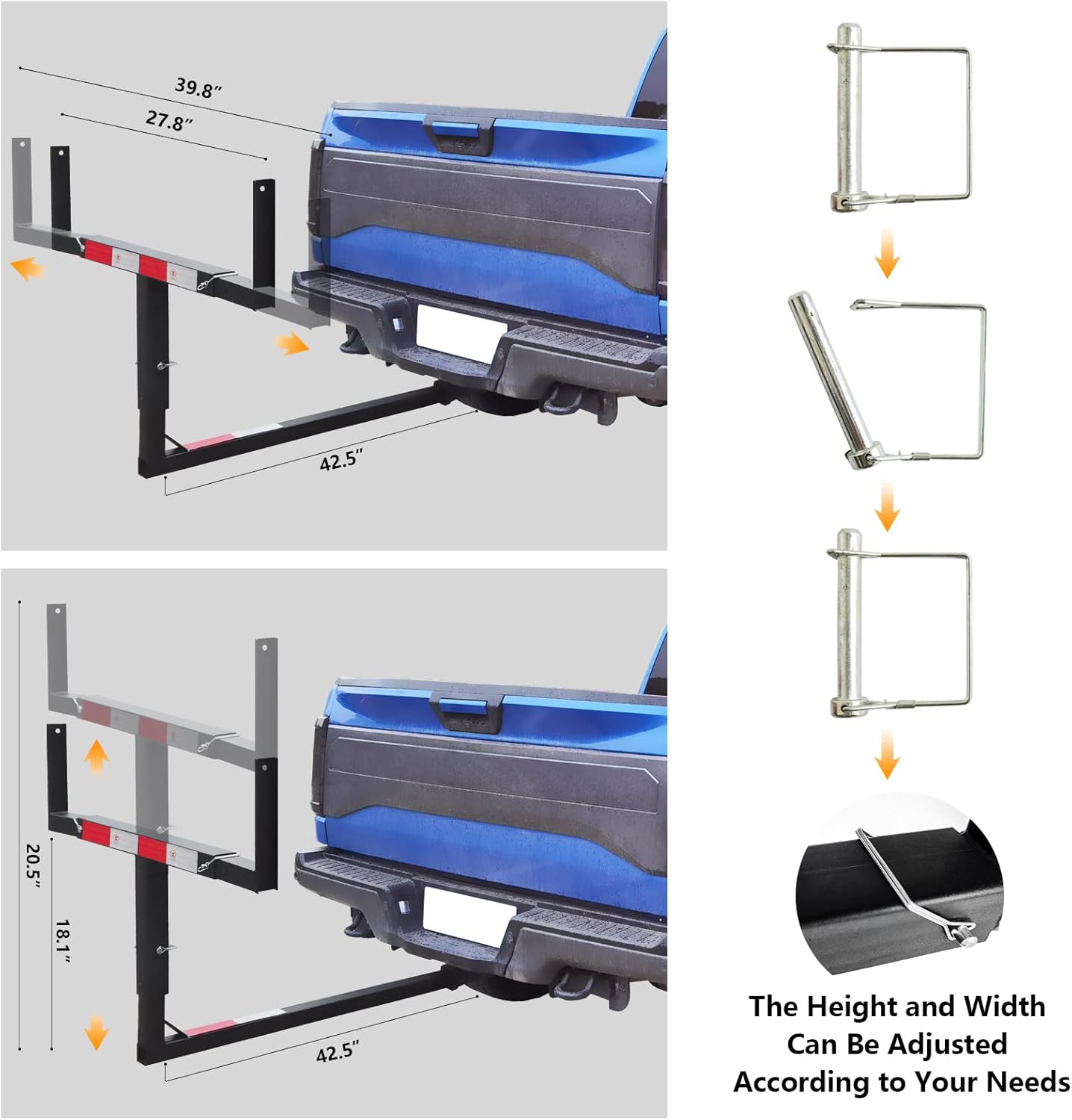 Truck Bed Extender, 2 in 1 Design Foldable Kayak Hitch Extender, 850lbs Load Capacity Pick Up Truck Bed Hitch Mount Extension Rack for Canoe Boat Kayak Lumber/Black - OMOTOR