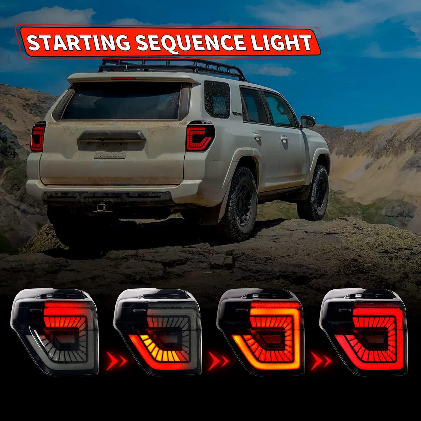 LED Tail Lights for Toyota 4Runner TRD/Limited/Off-Road/SR5/Sport/Nightshade 2014-2023,Rear Light Assembly with Sequential Turn Signal/Start Up Animation Light for 4 Runner,Smoked (Style 1)