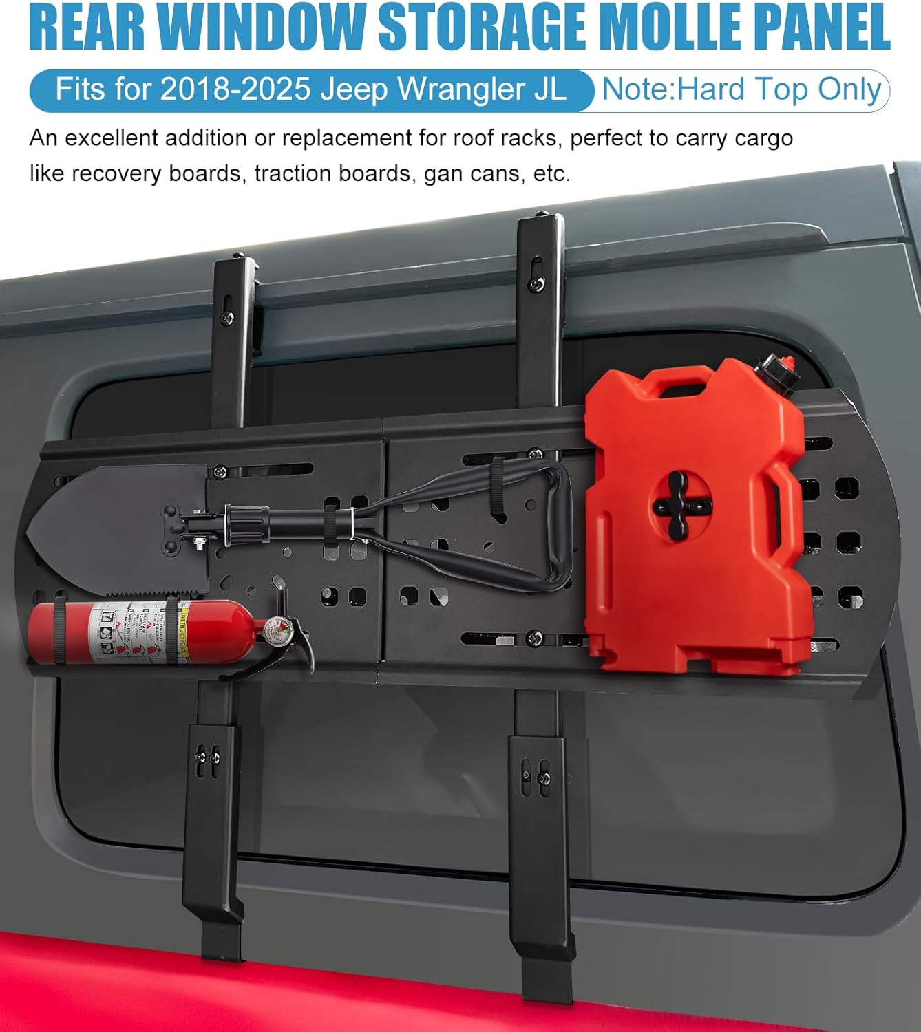 Rear Window Storage Molle Panel Kit Fits for 2018-2025 Jeep Wrangler JL Accessories, Cargo Bracket Mounting Plate for Recovery Traction Boards Mount Gas Can Mount, Wrangler JL Storage Solution