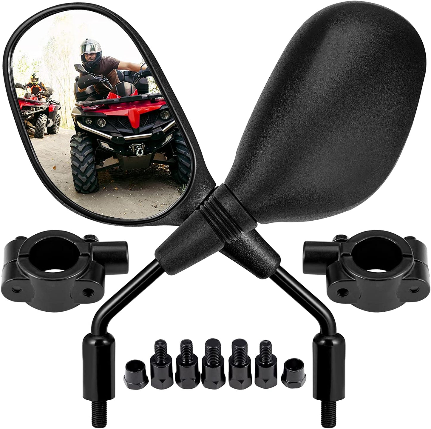 ATV Mirrors, 8MM10MM Motorcycle Mirrors for Handlebar ATV Accessories Compatible with Scooter Snowmobile Mope, 360 Degrees Ball-Type Adjustment - OMOTOR