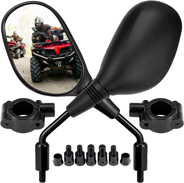 ATV Mirrors, 8MM10MM Motorcycle Mirrors for Handlebar ATV Accessories Compatible with Scooter Snowmobile Mope, 360 Degrees Ball-Type Adjustment - OMOTOR