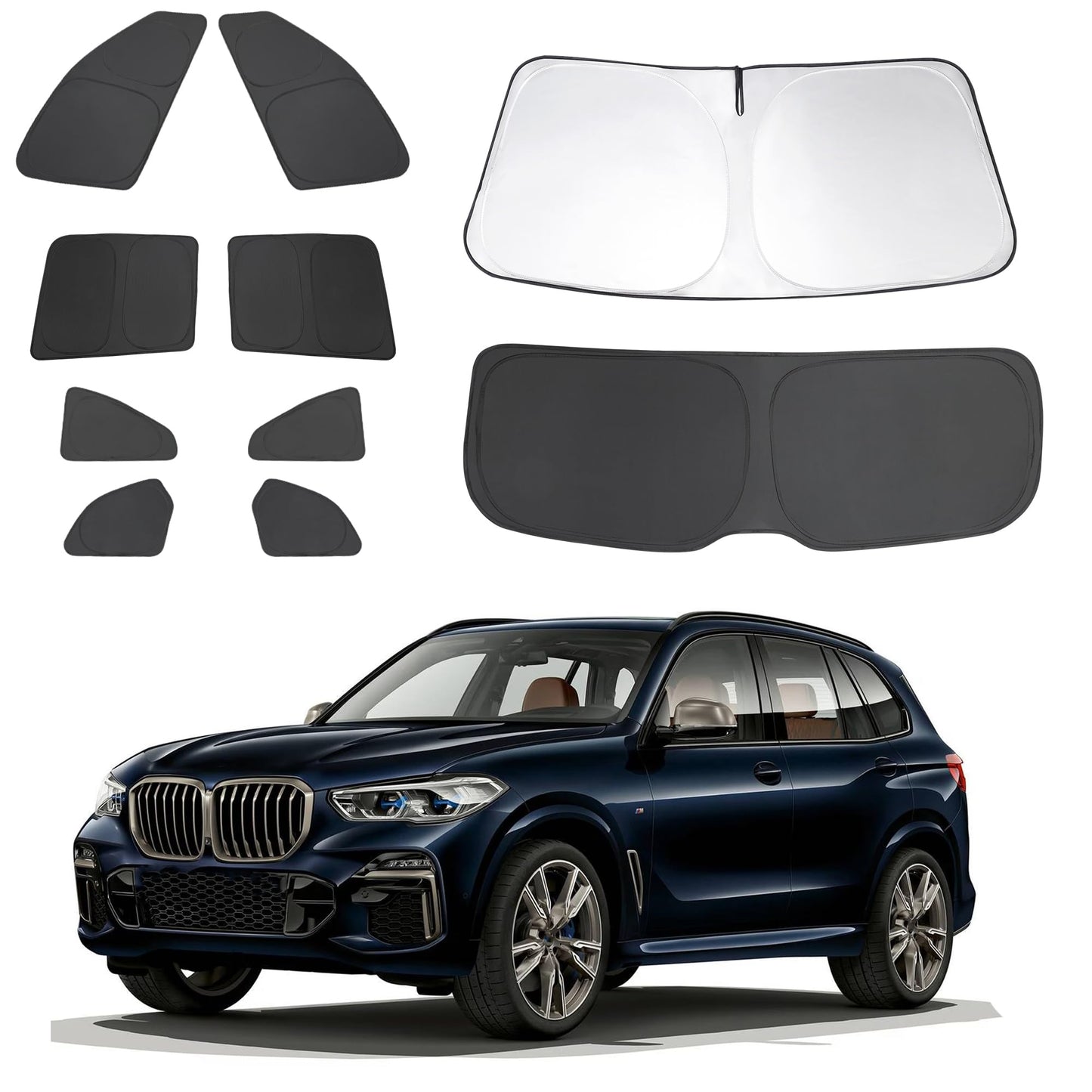 5PCS Windshield Sun Shade Custom Fit for 2021-2024 2025 Ford Bronco Accessories(Not for Bronco Sport) Foldable Sunshade Side Rear Window Shade Cover Full Set Privacy Protection