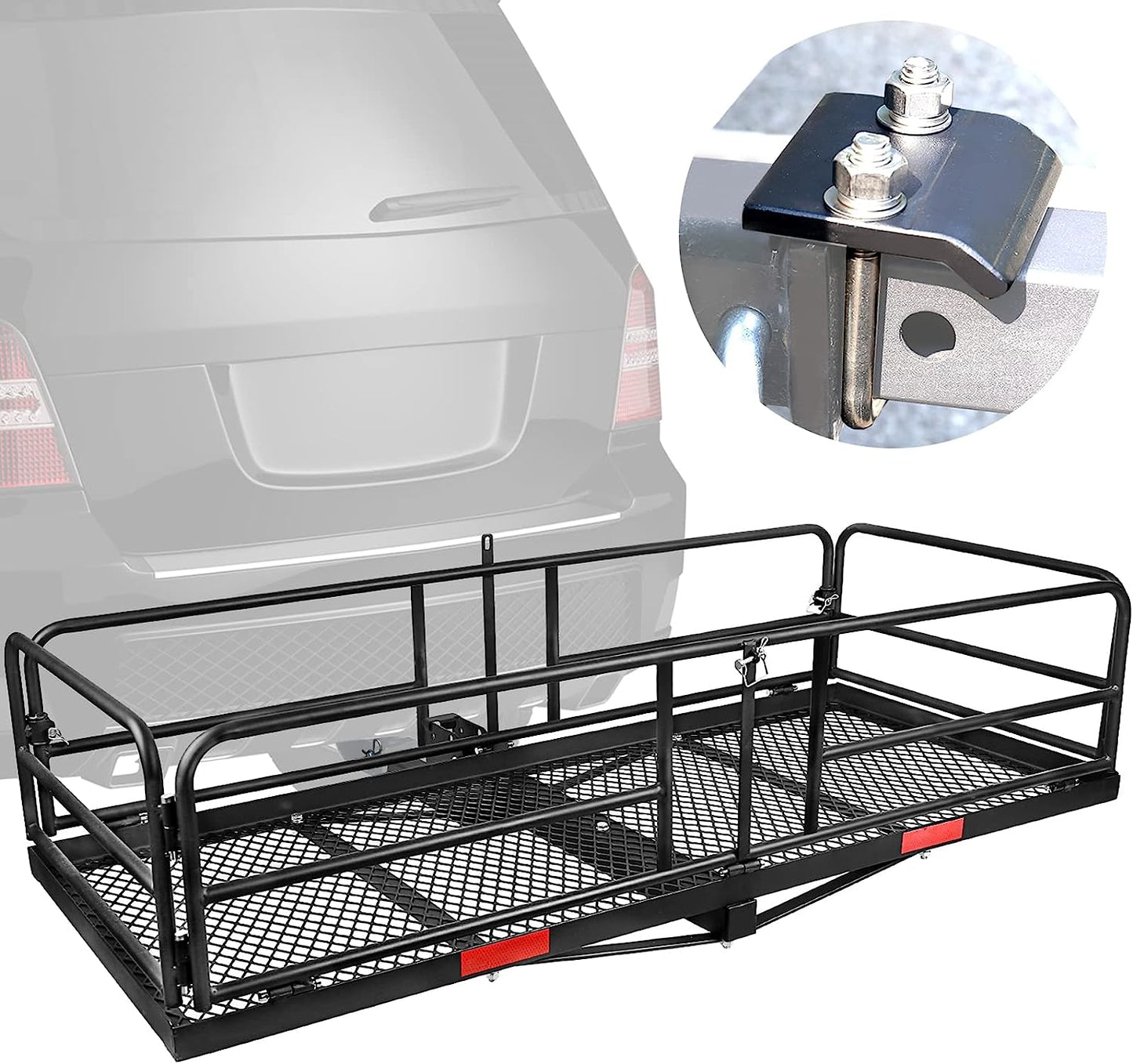 Hitch Mount Cargo Carrier Rack High Side 59" x 24" x 14" Folding Rear Luggage Basket Fits 2" Receiver for Car SUV Camping Traveling - OMOTOR