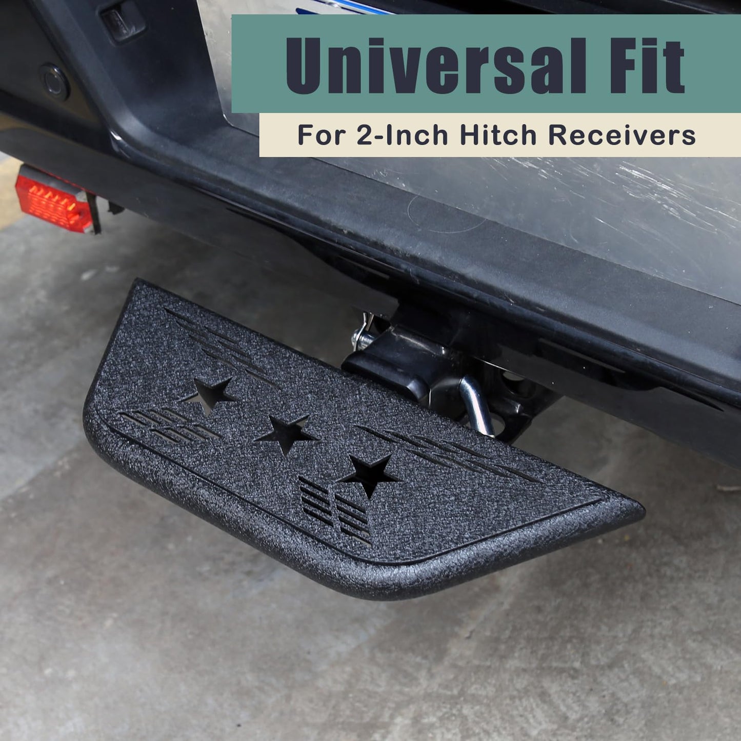 Universal Hitch Steps for Pickup Truck - Solid Trailer Hitch Step 2 Inch Receiver Hitch Accessories 17.3'' Rear Bumper Guard Protector for Car Vehicles SUV ATV Upgraded Textured Black with Pin Lock - OMOTOR