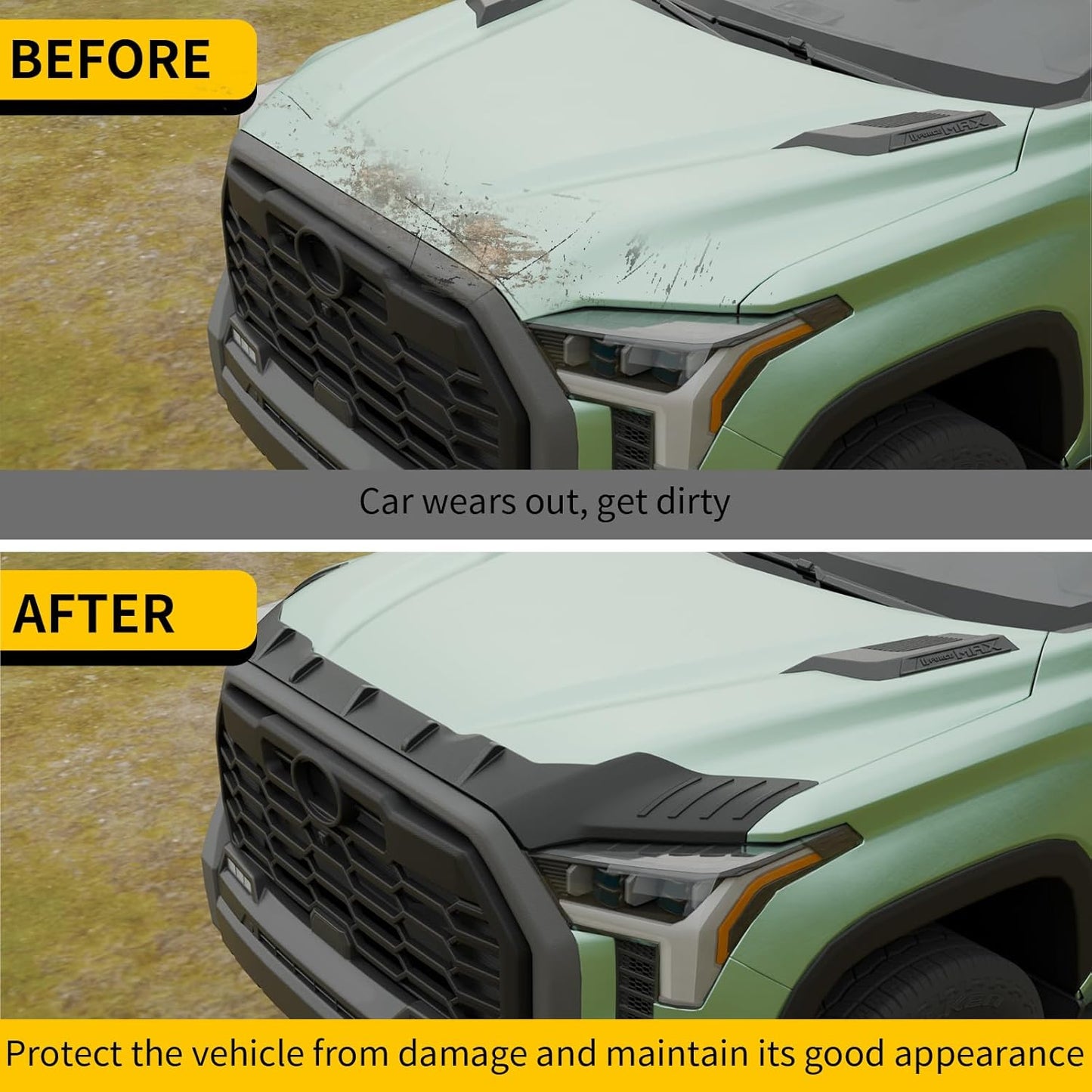Hood Protector Compatible with 2022-2025 Toyota Tundra 2023-2025 Toyota Sequoia Hood Shield TPE Hood Deflector Hood Guard for 2023 2024 Tundra 2024 Sequoia Accessories