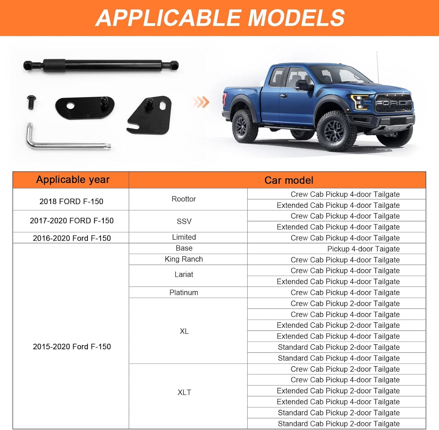 Tailgate Assist Shock for Ford F150 2015-2023, Truck Tailgate Shock Accessories Compatible with 2015 2016 2017 2018 2019 2020 2021 Ford F150 XL XLT Platinum Raptor King Ranch, Ford F150 Accessories