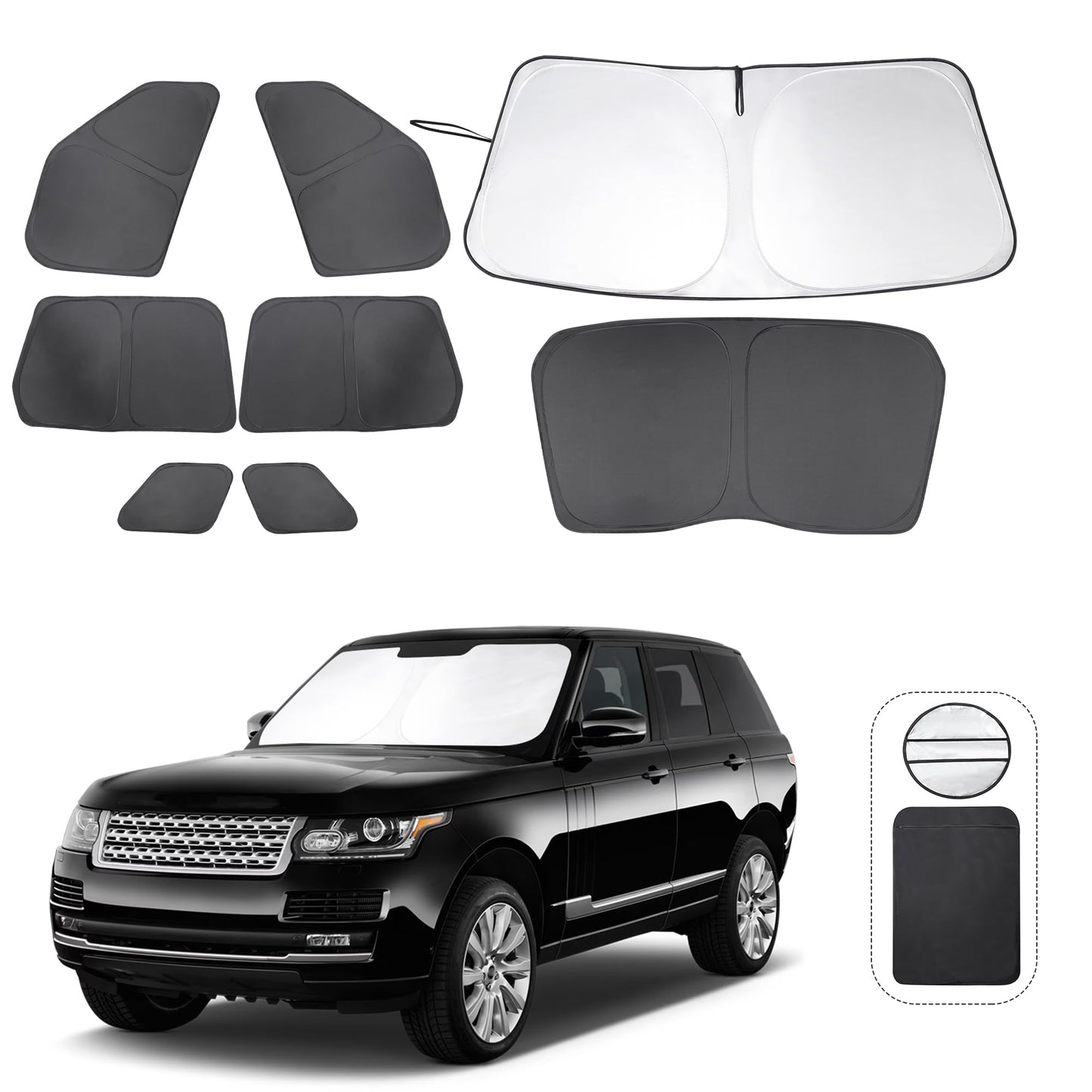5PCS Windshield Sun Shade Custom Fit for 2021-2024 2025 Ford Bronco Accessories(Not for Bronco Sport) Foldable Sunshade Side Rear Window Shade Cover Full Set Privacy Protection