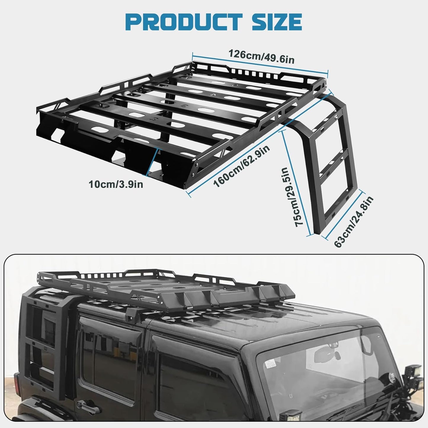 Roof Rack fit for Jeep Wrangler JL 2018-2025 4 Door w/Double Ladders Roof Rack Cargo Basket Luggage Carrier Heavy Duty Steel Cargo Storage Carrier (You Will get 2 Packages)